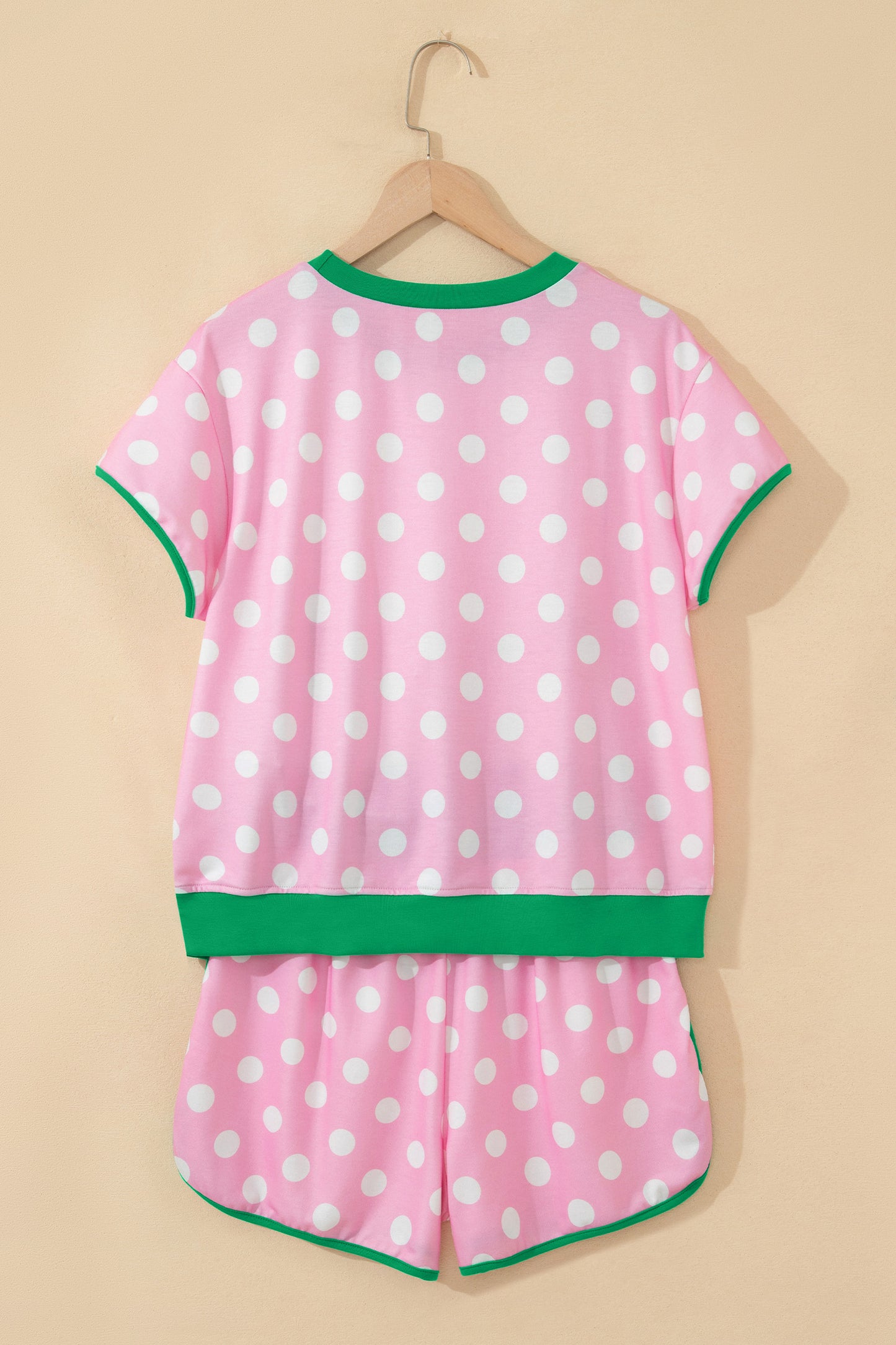 Pink Polka Dot Contrast Edge Casual Short Set-Two Piece Sets/Short Sets-[Adult]-[Female]-2022 Online Blue Zone Planet