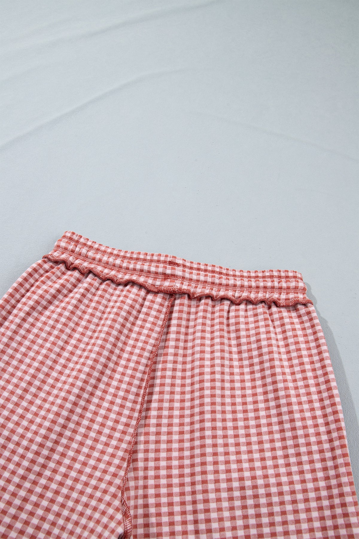 Red Plaid Contrast Trim Drawstring Elastic Waist Shift Pants-Bottoms/Pants & Culotte-[Adult]-[Female]-2022 Online Blue Zone Planet
