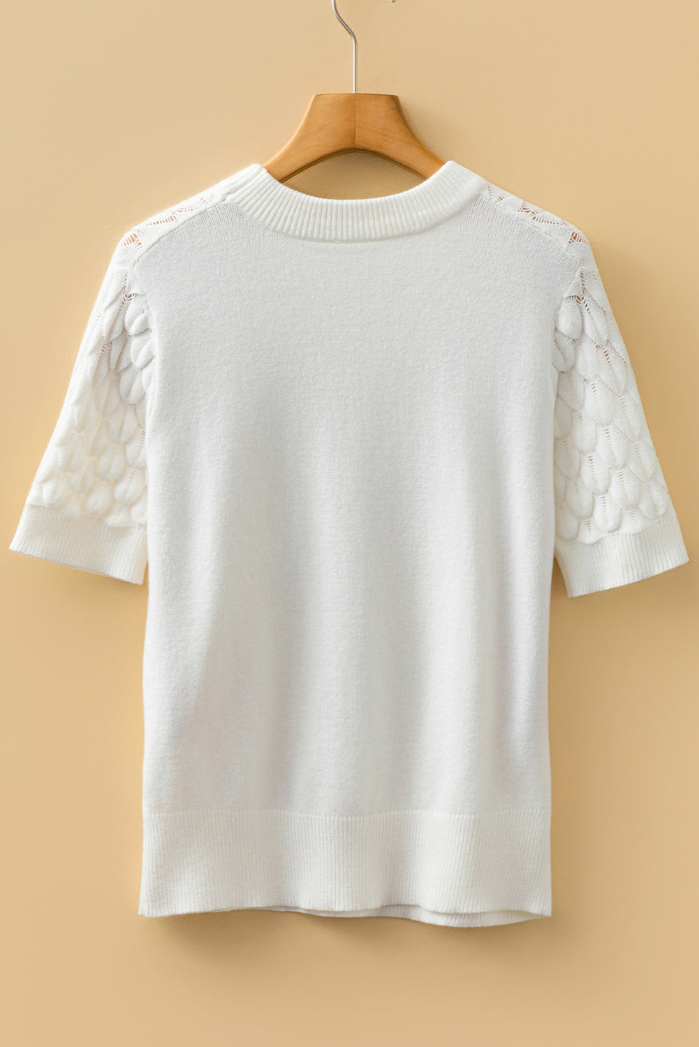 White Fish Scale Textured Knit Ribbed High Neck Short Sleeve Sweater-TOPS / DRESSES-[Adult]-[Female]-2022 Online Blue Zone Planet