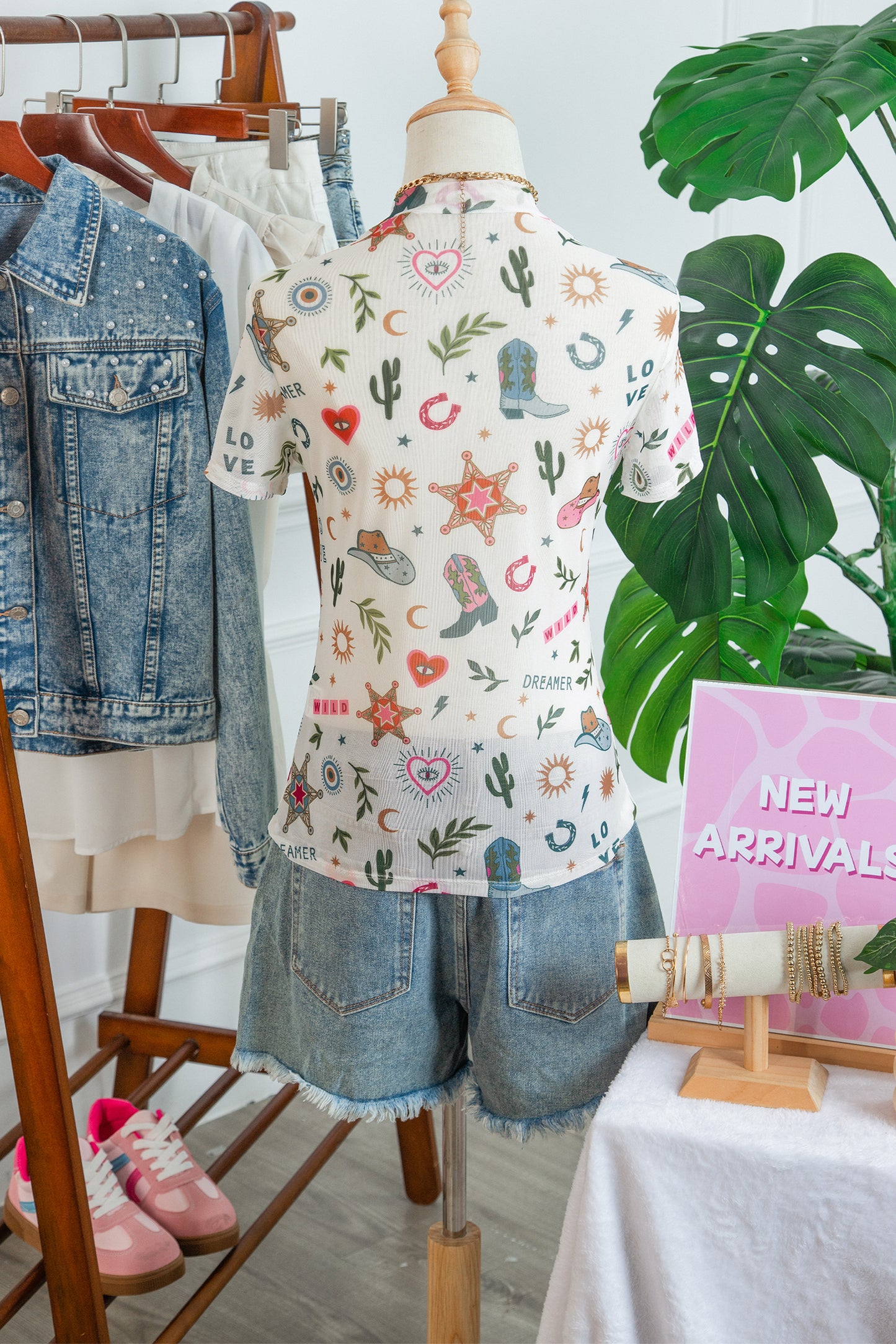 White Love Wild Dreamer Western Print Sheer Mesh Top-Tops/Tops & Tees-[Adult]-[Female]-2022 Online Blue Zone Planet