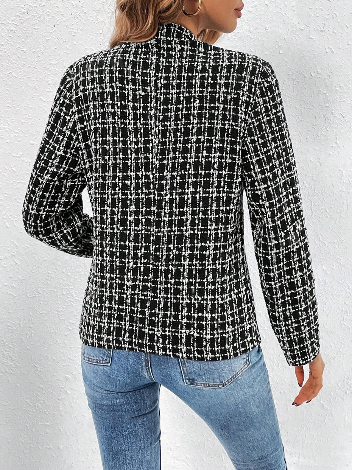 Plaid Open Front Long Sleeve Jacket-TOPS / DRESSES-[Adult]-[Female]-2022 Online Blue Zone Planet