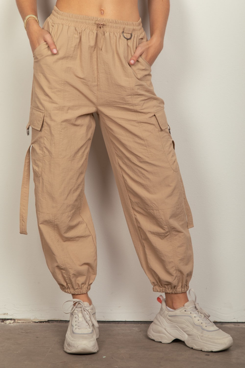 Blue Zone Planet | VERY J Elastic Waist Woven Cargo Pants-TOPS / DRESSES-[Adult]-[Female]-Taupe-S-2022 Online Blue Zone Planet