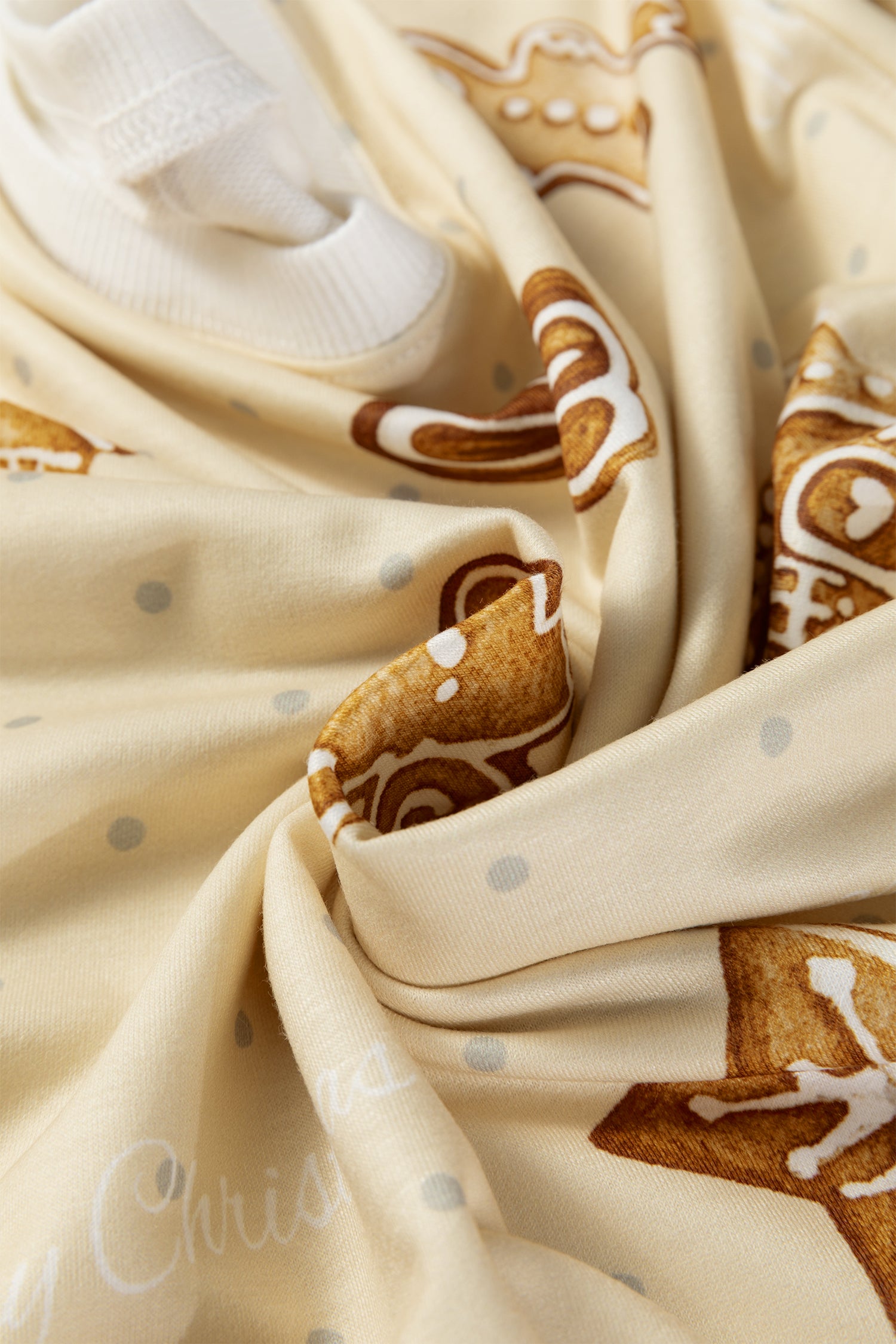 Beige Gingerbread Man Christmas Print Long Sleeve Pullover Lounge Short Set-Loungewear & Sleepwear/Loungewear-[Adult]-[Female]-2022 Online Blue Zone Planet