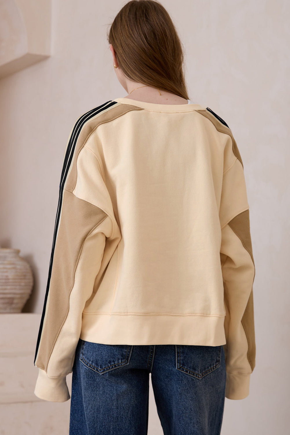 Contrast Round Neck Long Sleeve Sweatshirt-TOPS / DRESSES-[Adult]-[Female]-2022 Online Blue Zone Planet