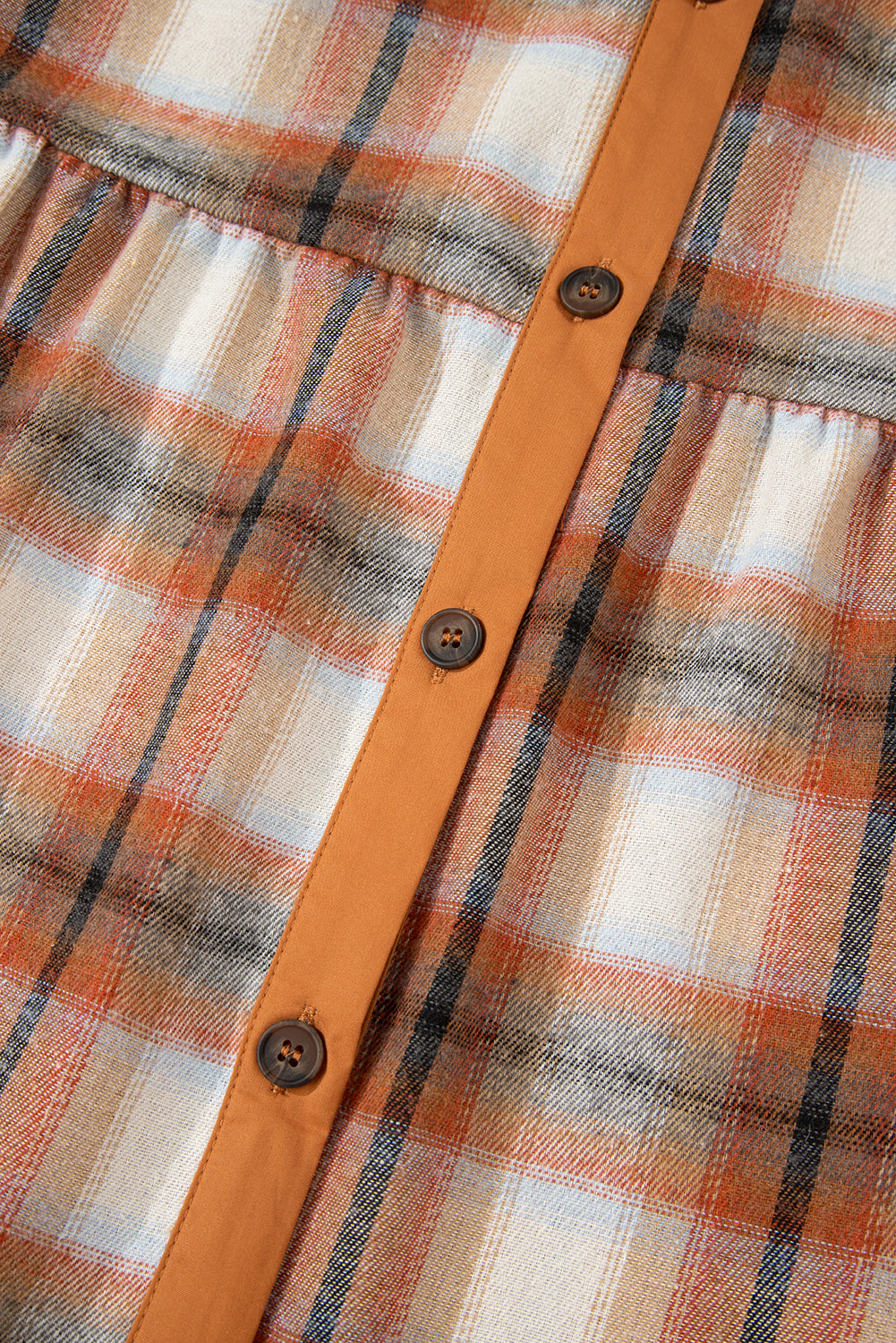 Khaki Plaid Color Block Patchwork Ruffle Hem Tunic Shirt Dress-TOPS / DRESSES-[Adult]-[Female]-2022 Online Blue Zone Planet