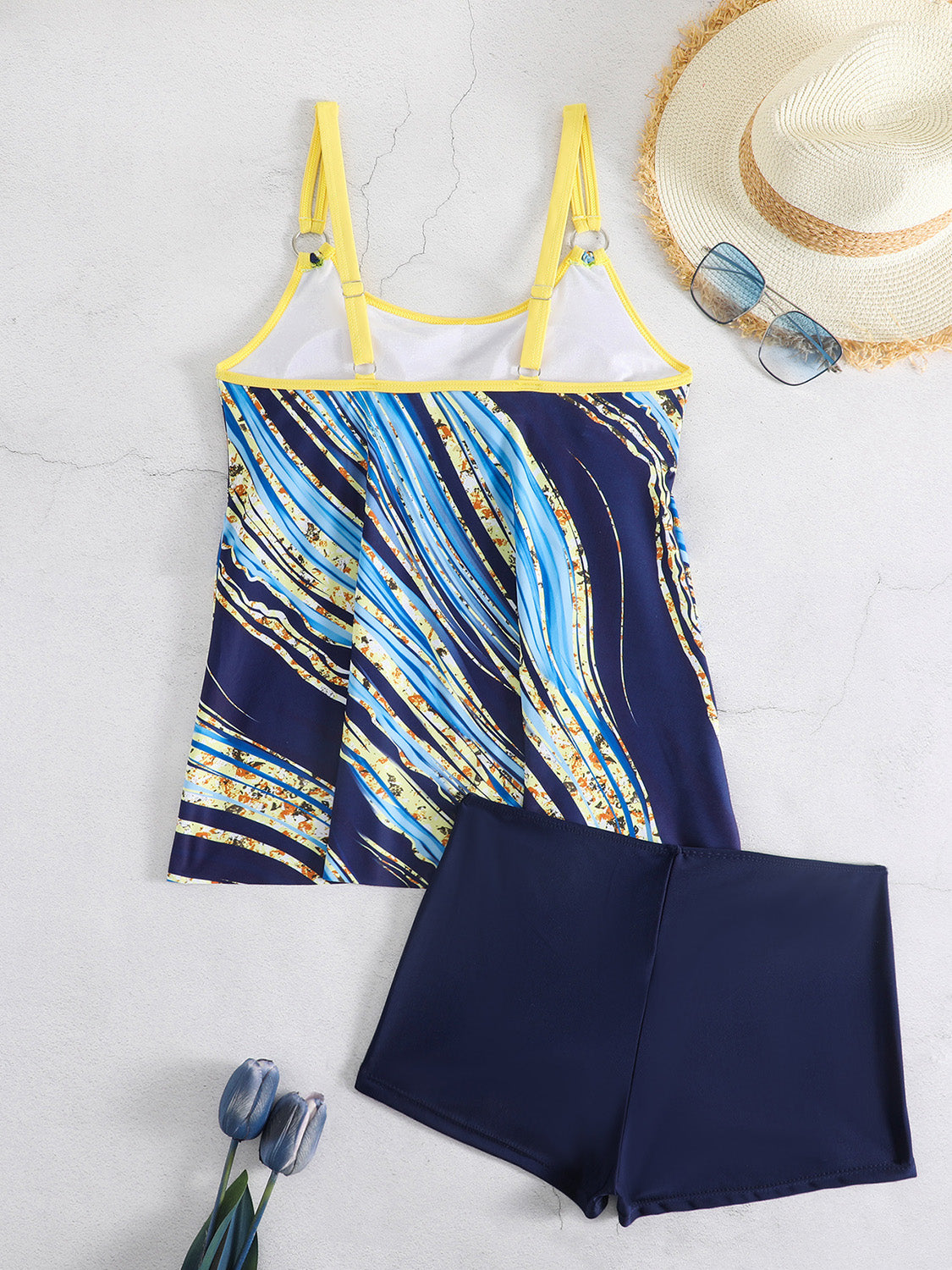 Blue Zone Planet | Printed Round Neck Two-Piece Swim Set-TOPS / DRESSES-[Adult]-[Female]-2022 Online Blue Zone Planet