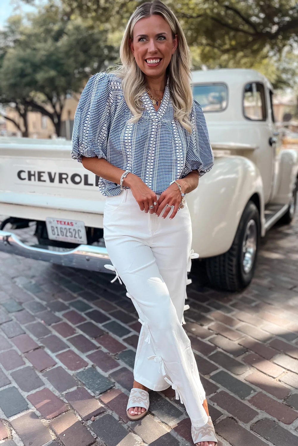 White Bow Knot Side Detail Straight Leg Loose Jeans-Bottoms/Jeans-[Adult]-[Female]-2022 Online Blue Zone Planet