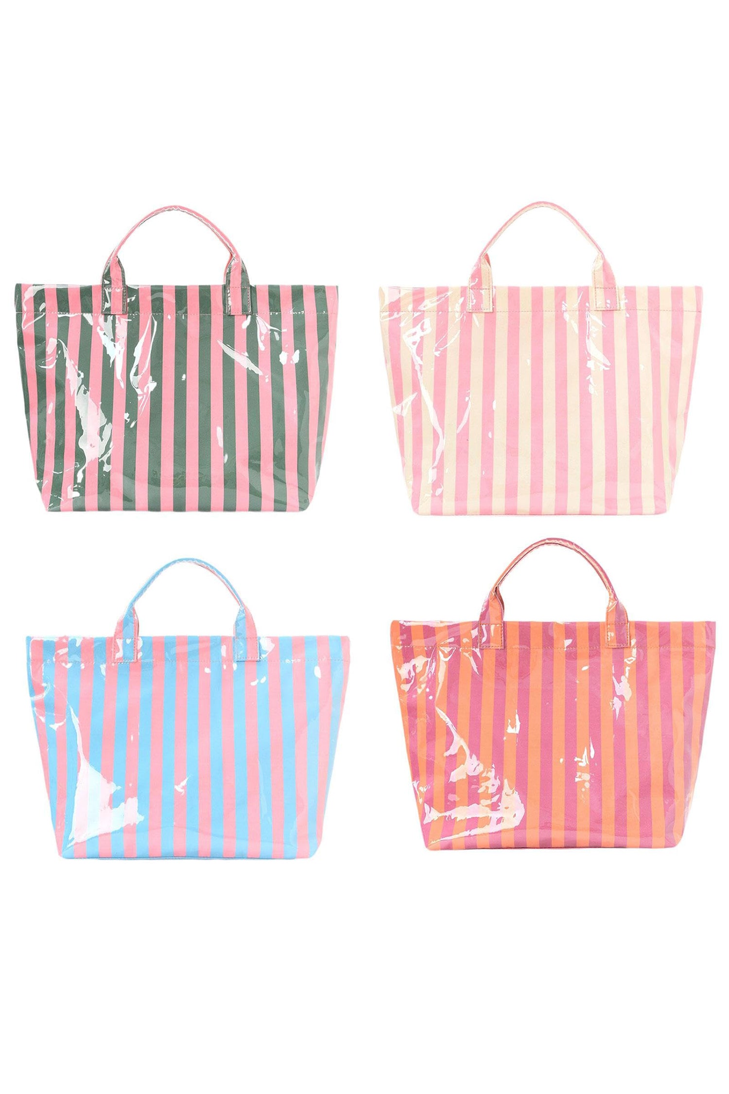 Blackish Green Glossy Striped Vinyl Large Tote Bag-Shoes & Bags/Handbags-[Adult]-[Female]-2022 Online Blue Zone Planet