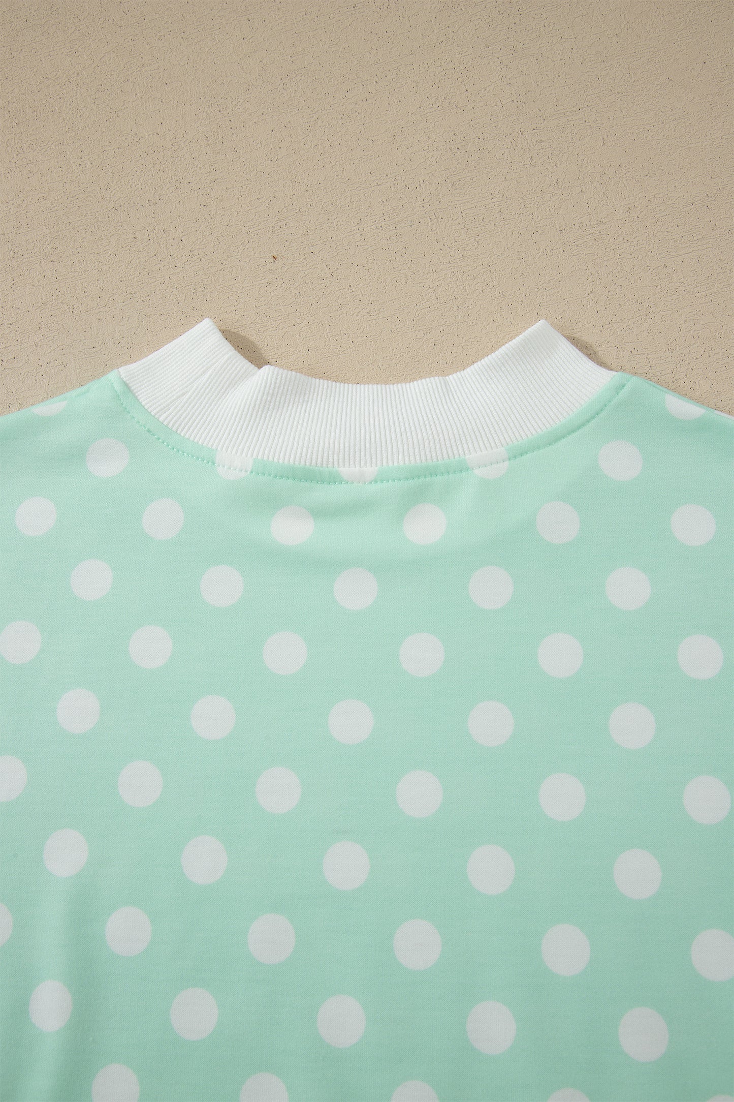 Sky Blue Polka Dot Print Color Block Trim Mock Neck Short Set-Two Piece Sets/Short Sets-[Adult]-[Female]-2022 Online Blue Zone Planet