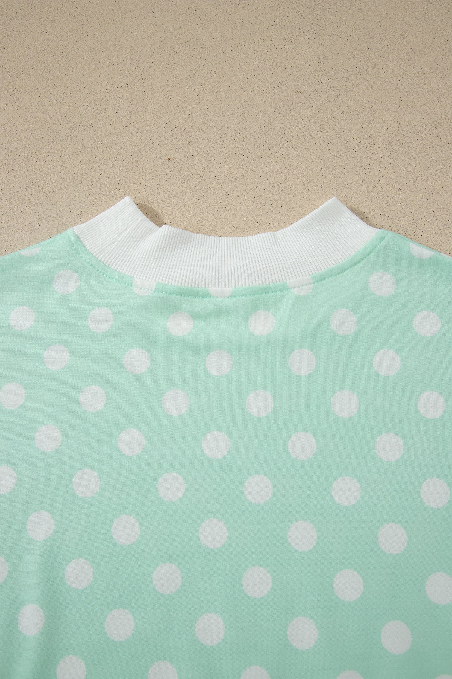 Sky Blue Polka Dot Print Color Block Trim Mock Neck Short Set-Two Piece Sets/Short Sets-[Adult]-[Female]-2022 Online Blue Zone Planet