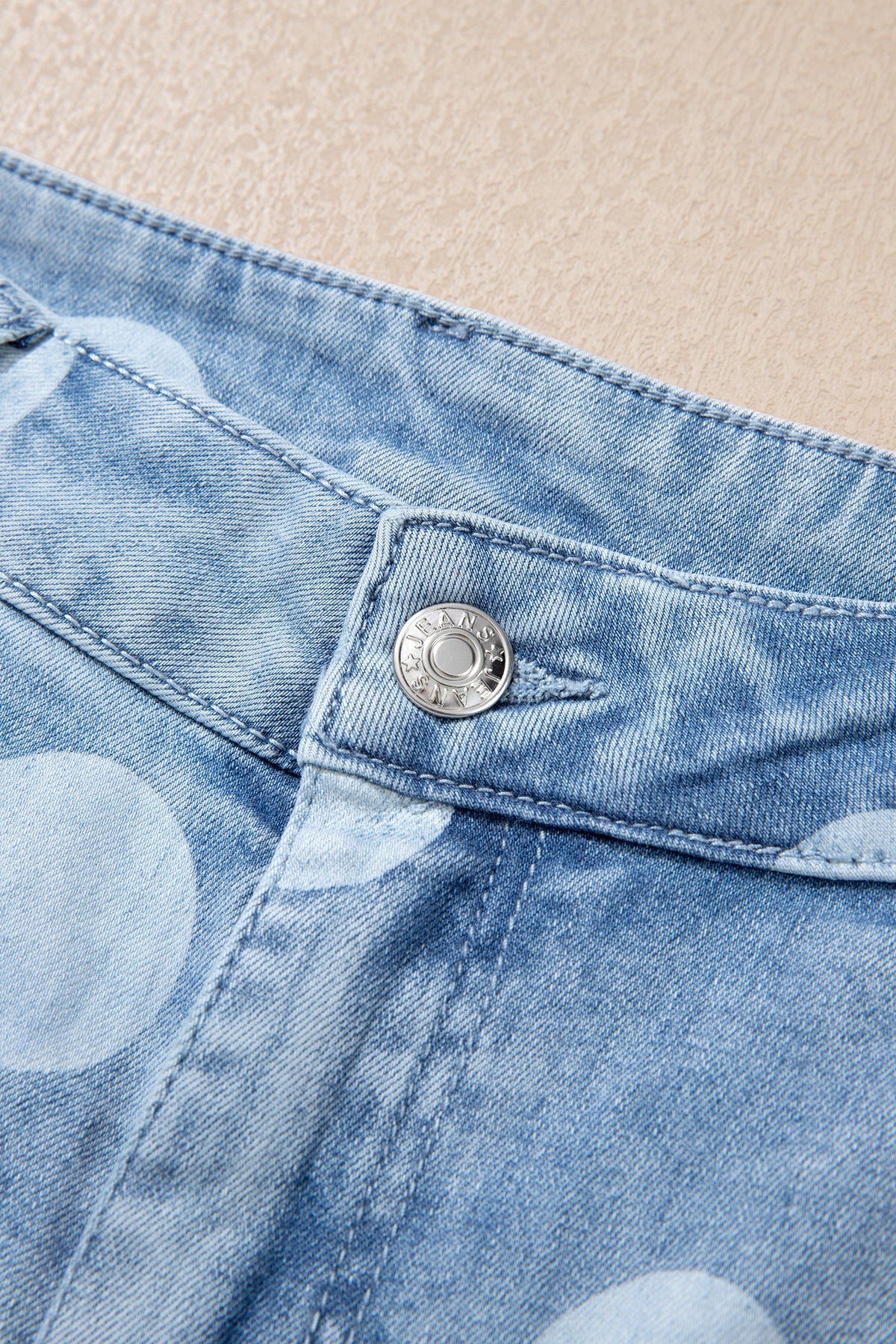Sky Blue Polka Dot Ankle-Length Metal Button Casual Jeans-Bottoms/Jeans-[Adult]-[Female]-2022 Online Blue Zone Planet