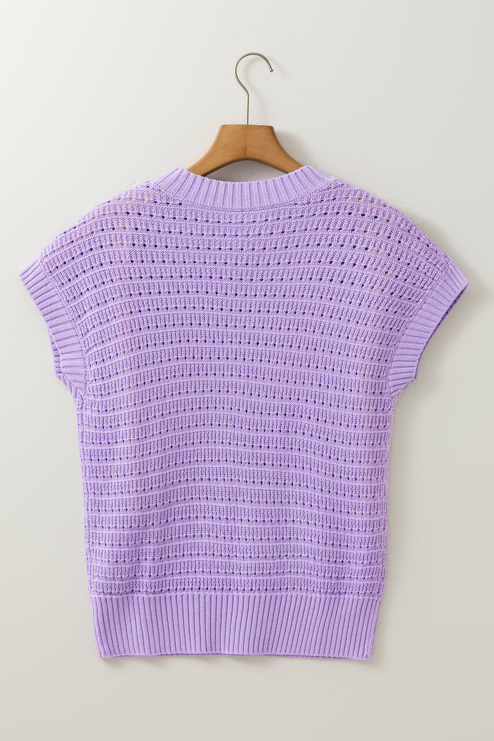 Lavendula Pointelle Knit Ribbed Trim Short Sleeve Sweater-TOPS / DRESSES-[Adult]-[Female]-2022 Online Blue Zone Planet