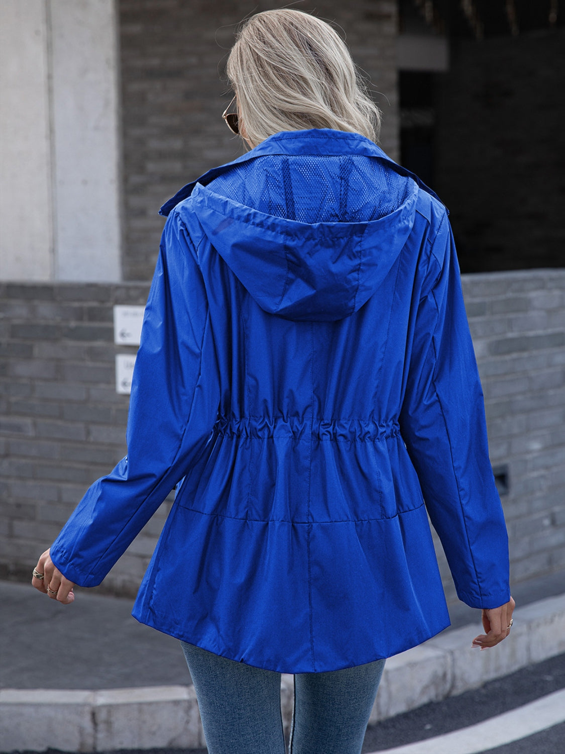 Blue Zone Planet | Drawstring Zip Up Waterproof Hooded Trench Coat-Tops / Dresses-[Adult]-[Female]-2022 Online Blue Zone Planet