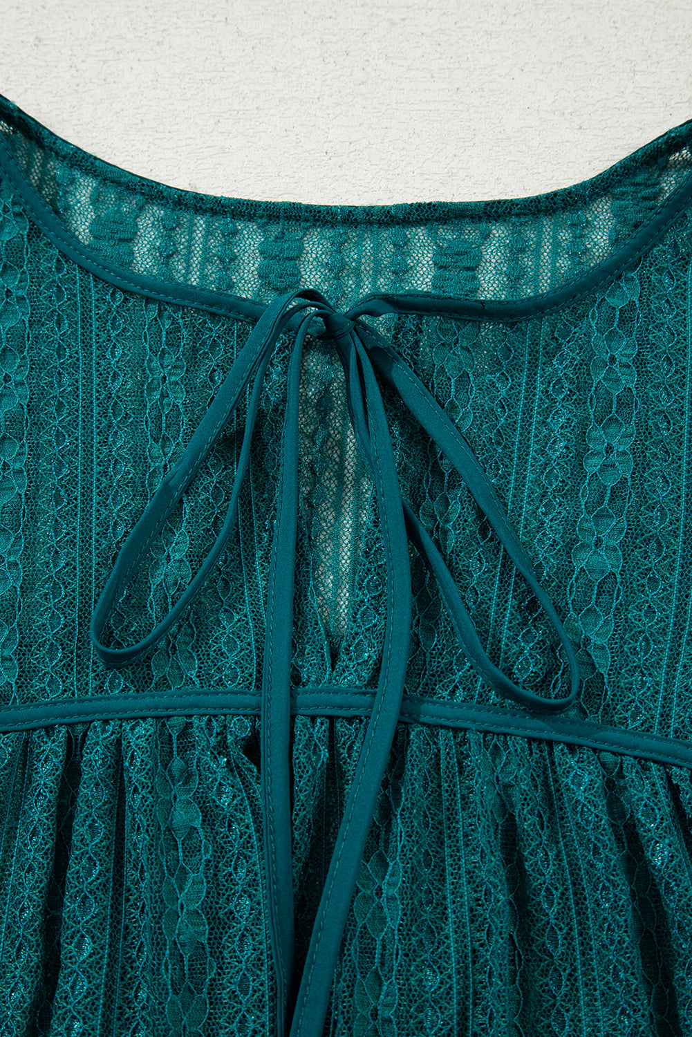 Evergreen Sheer Lace Balloon Sleeve Babydoll Blouse-Tops/Blouses & Shirts-[Adult]-[Female]-2022 Online Blue Zone Planet