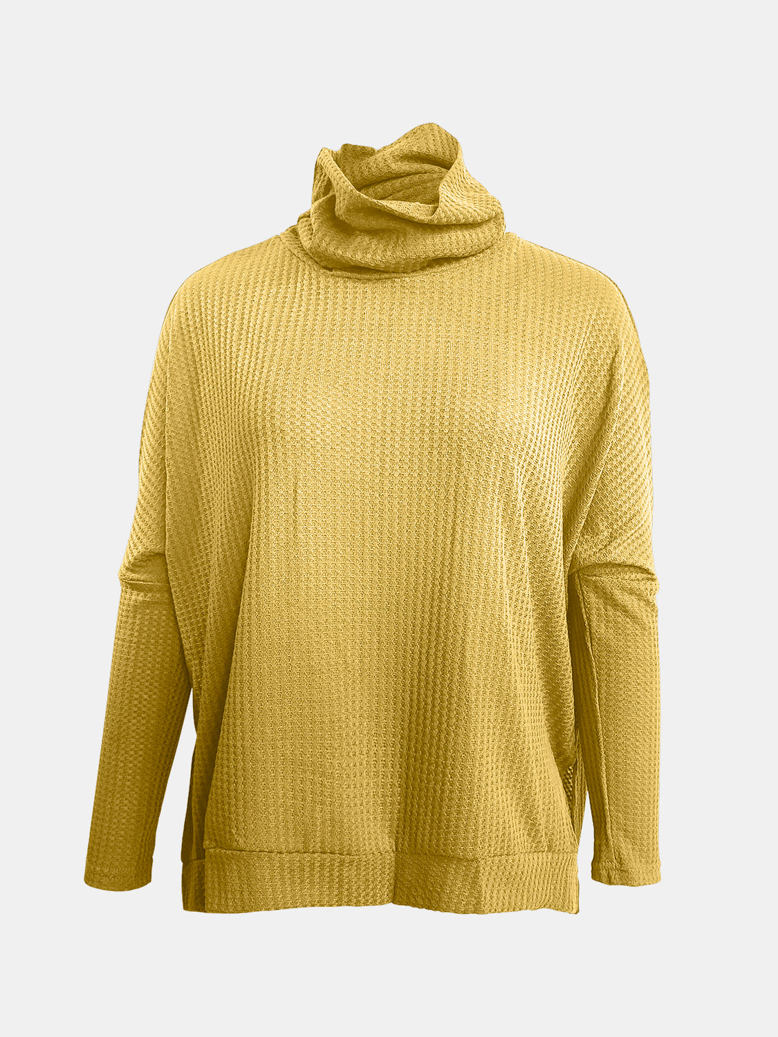 Full Size Waffle Knit Turtleneck Long Sleeve T-Shirt-TOPS / DRESSES-[Adult]-[Female]-2022 Online Blue Zone Planet