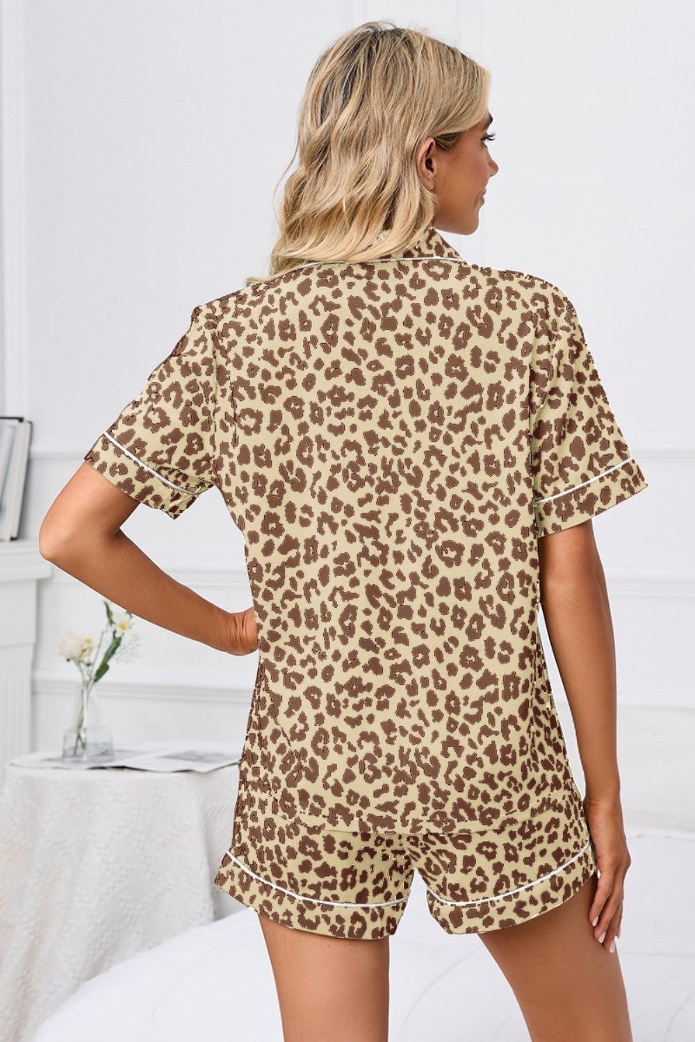 Full Size Leopard Short Sleeve Top and Shorts Lounge Set Plus Size-TOPS / DRESSES-[Adult]-[Female]-2022 Online Blue Zone Planet