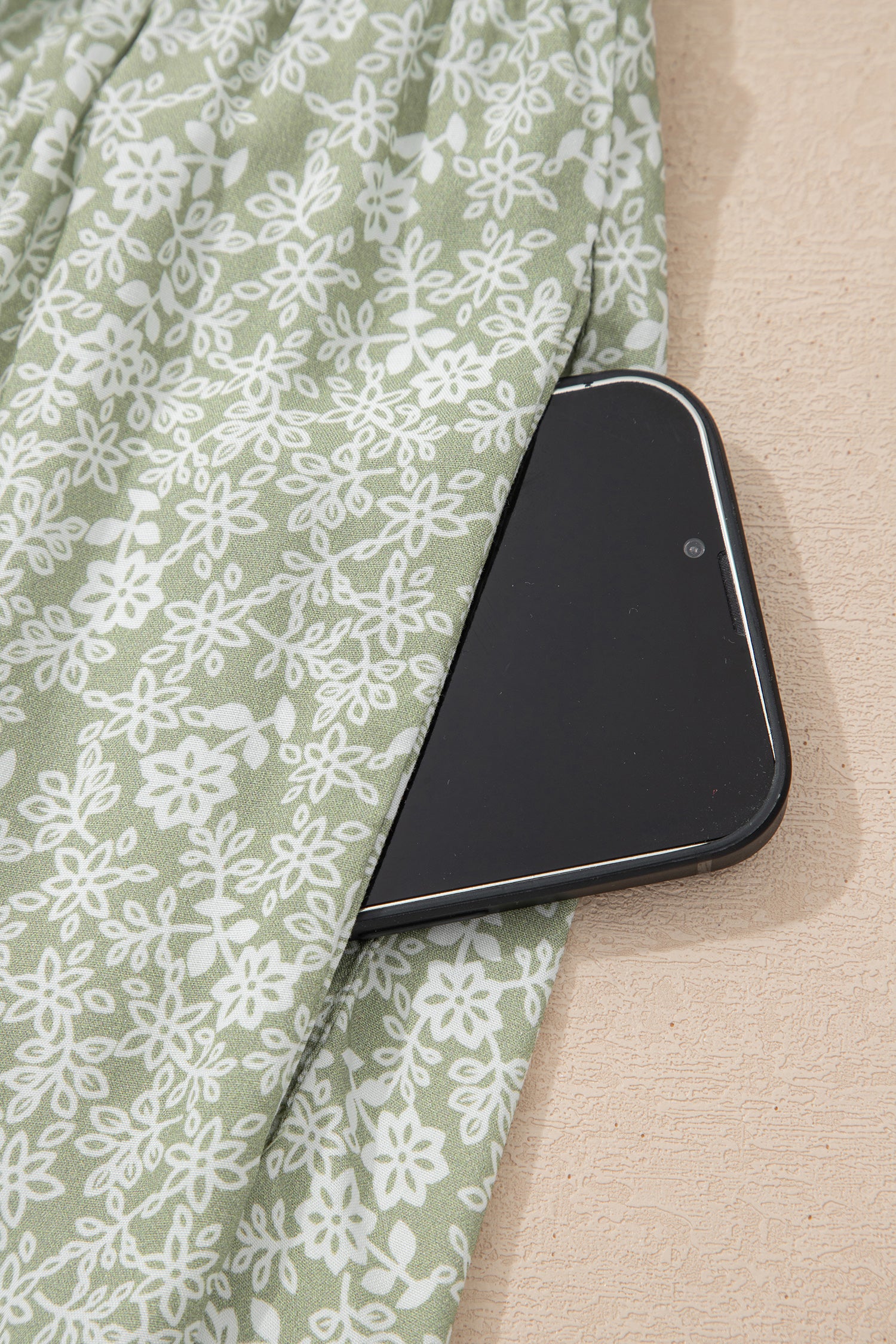 Green Smocked Bodice Square Neck Sleeveless Floral Jumpsuit-Bottoms/Jumpsuits & Rompers-[Adult]-[Female]-2022 Online Blue Zone Planet