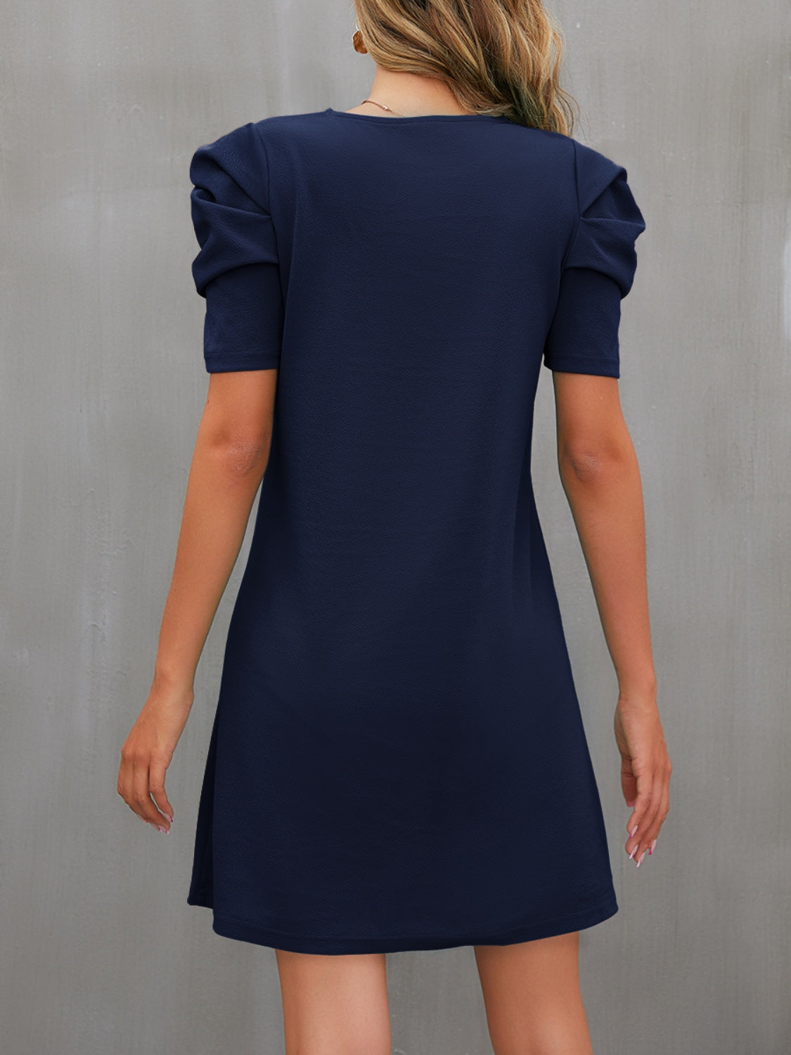 Round Neck Puff Sleeve Mini Dress-TOPS / DRESSES-[Adult]-[Female]-2022 Online Blue Zone Planet