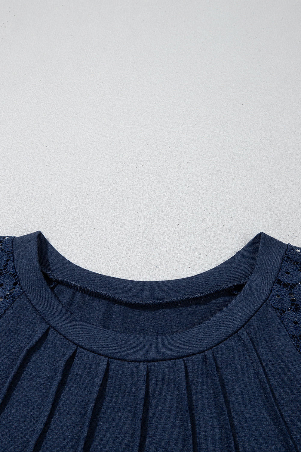 Navy Blue Contrast Lace Raglan Sleeve Pleated Detail Shift Dress-TOPS / DRESSES-[Adult]-[Female]-2022 Online Blue Zone Planet