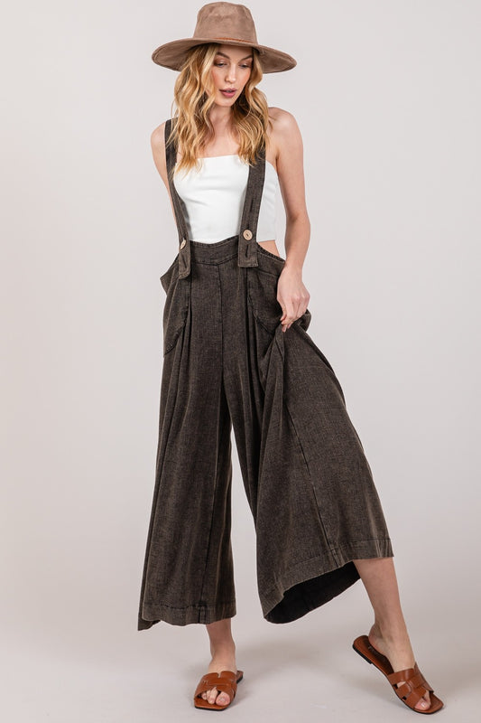 Blue Zone Planet | SAGE + FIG Full Size Wide Strap Wide Leg Overalls-BOTTOMS SIZES SMALL MEDIUM LARGE-[Adult]-[Female]-Black-S-2022 Online Blue Zone Planet