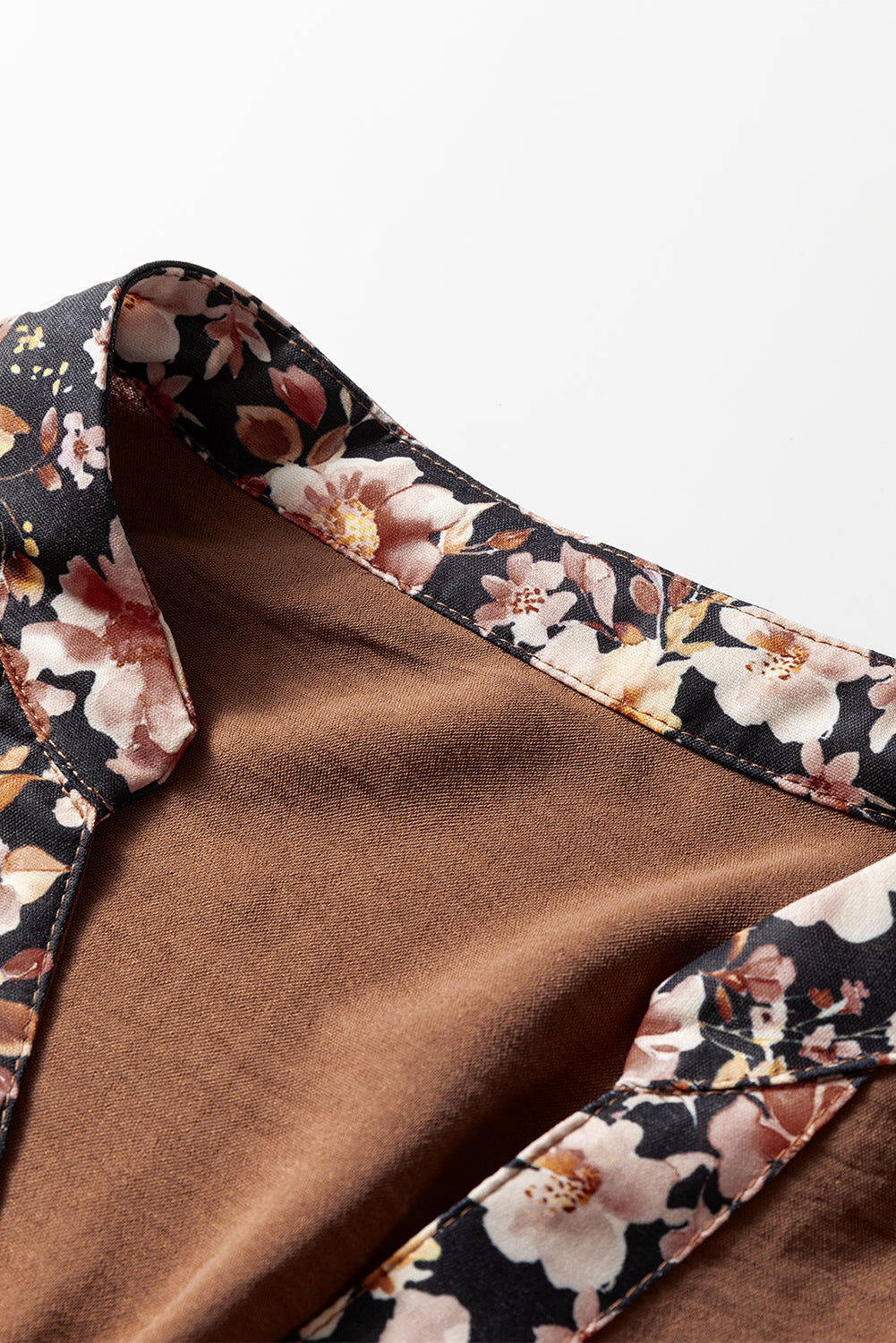 Chestnut Floral Patchwork Detail Notched Neck Long Sleeve Maxi Dress-TOPS / DRESSES-[Adult]-[Female]-2022 Online Blue Zone Planet