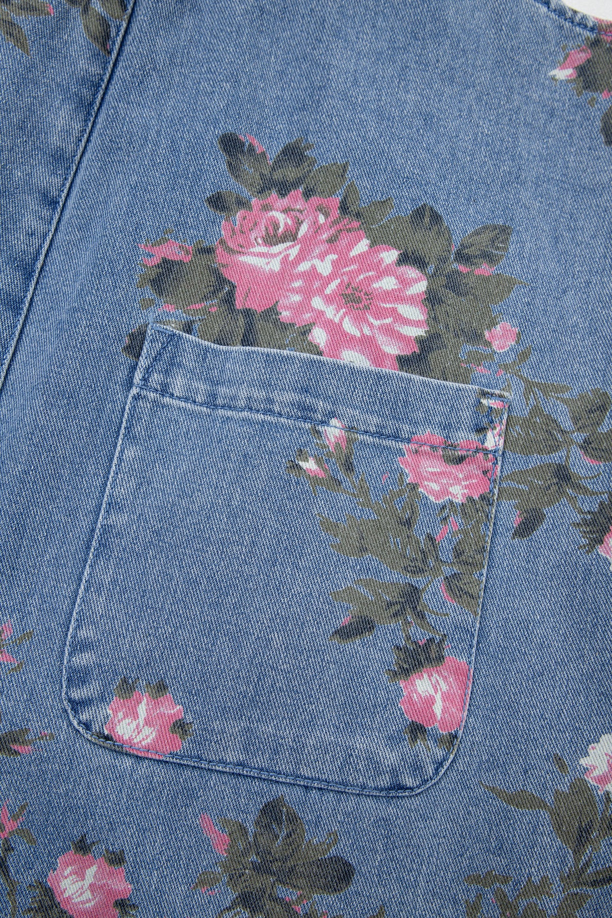 Myosotis Floral Print Denim Shortalls-Bottoms/Jumpsuits & Rompers-[Adult]-[Female]-2022 Online Blue Zone Planet