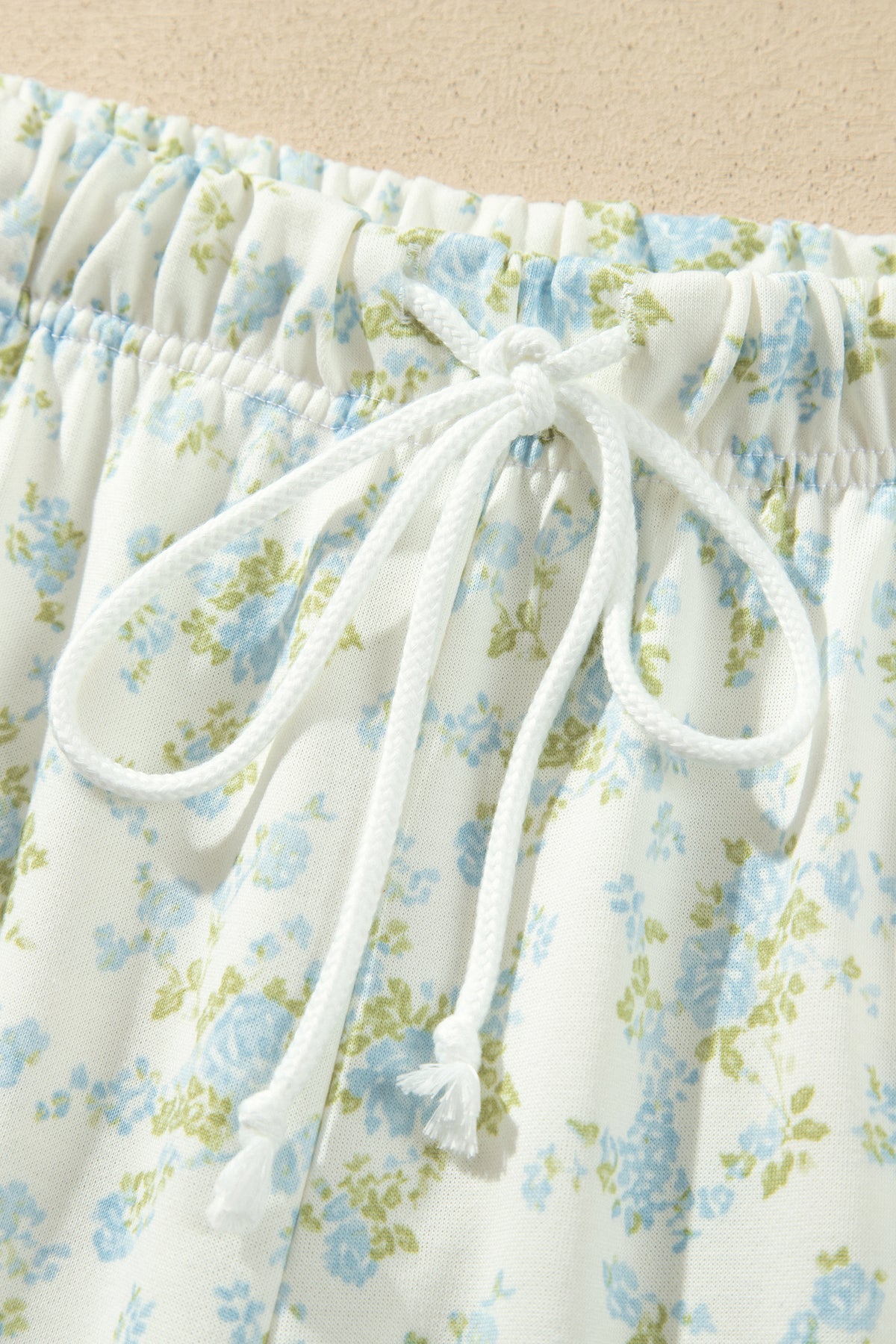 Sky Blue Floral Print Long Sleeve Top Drawstring Wide Leg Pants Set-Two Piece Sets/Pant Sets-[Adult]-[Female]-2022 Online Blue Zone Planet