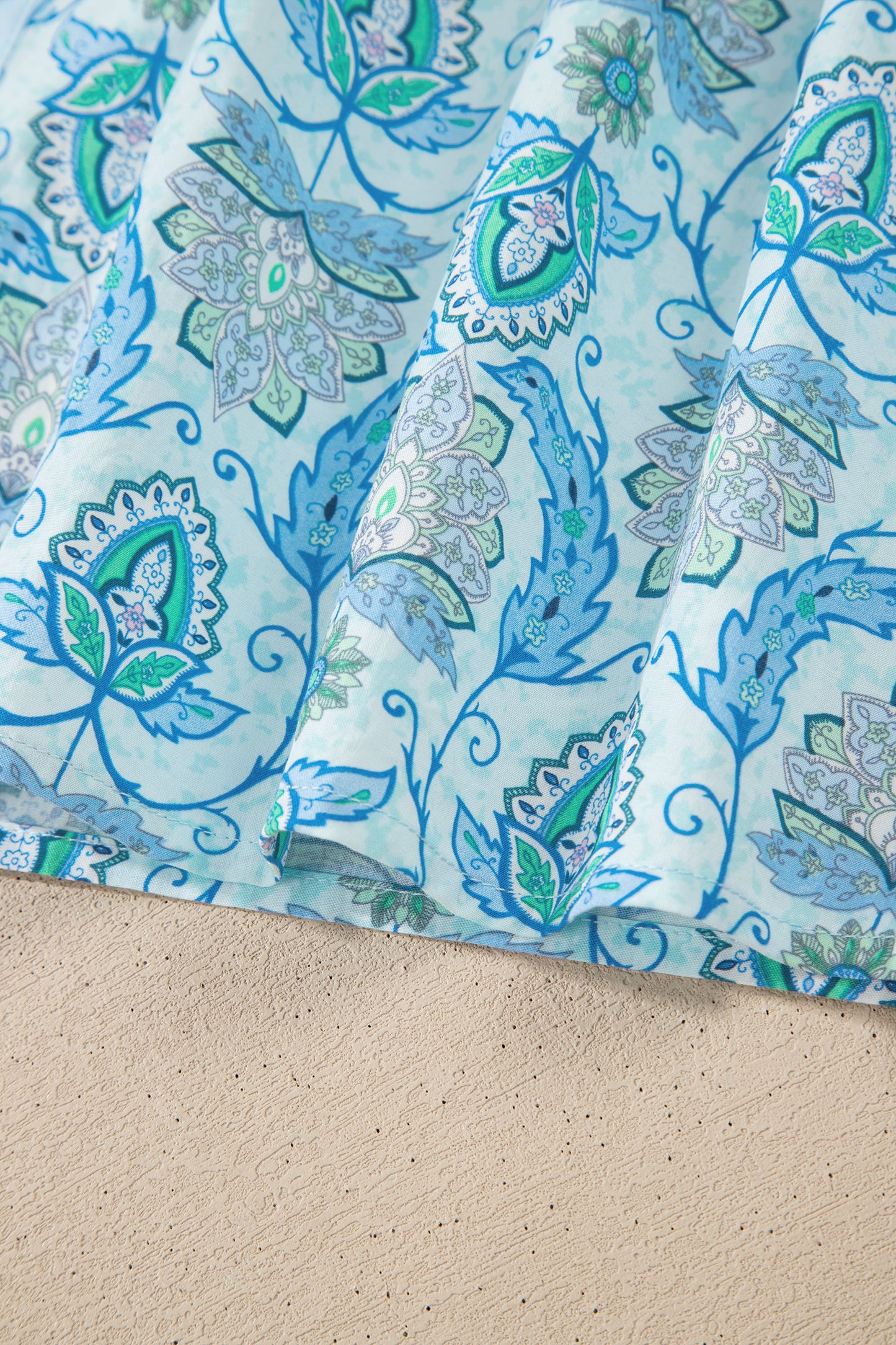 Sky Blue Paisley Print Puff Sleeve Loose Shirt-Tops/Blouses & Shirts-[Adult]-[Female]-2022 Online Blue Zone Planet