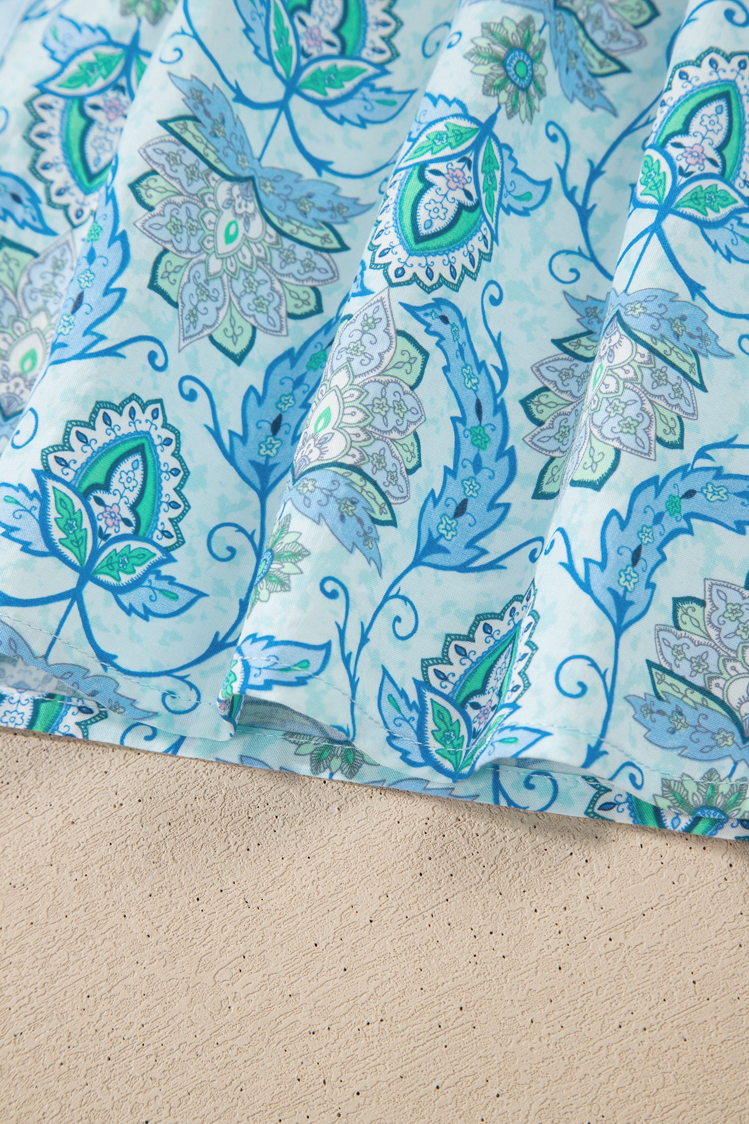 Sky Blue Paisley Print Puff Sleeve Loose Shirt-Tops/Blouses & Shirts-[Adult]-[Female]-2022 Online Blue Zone Planet