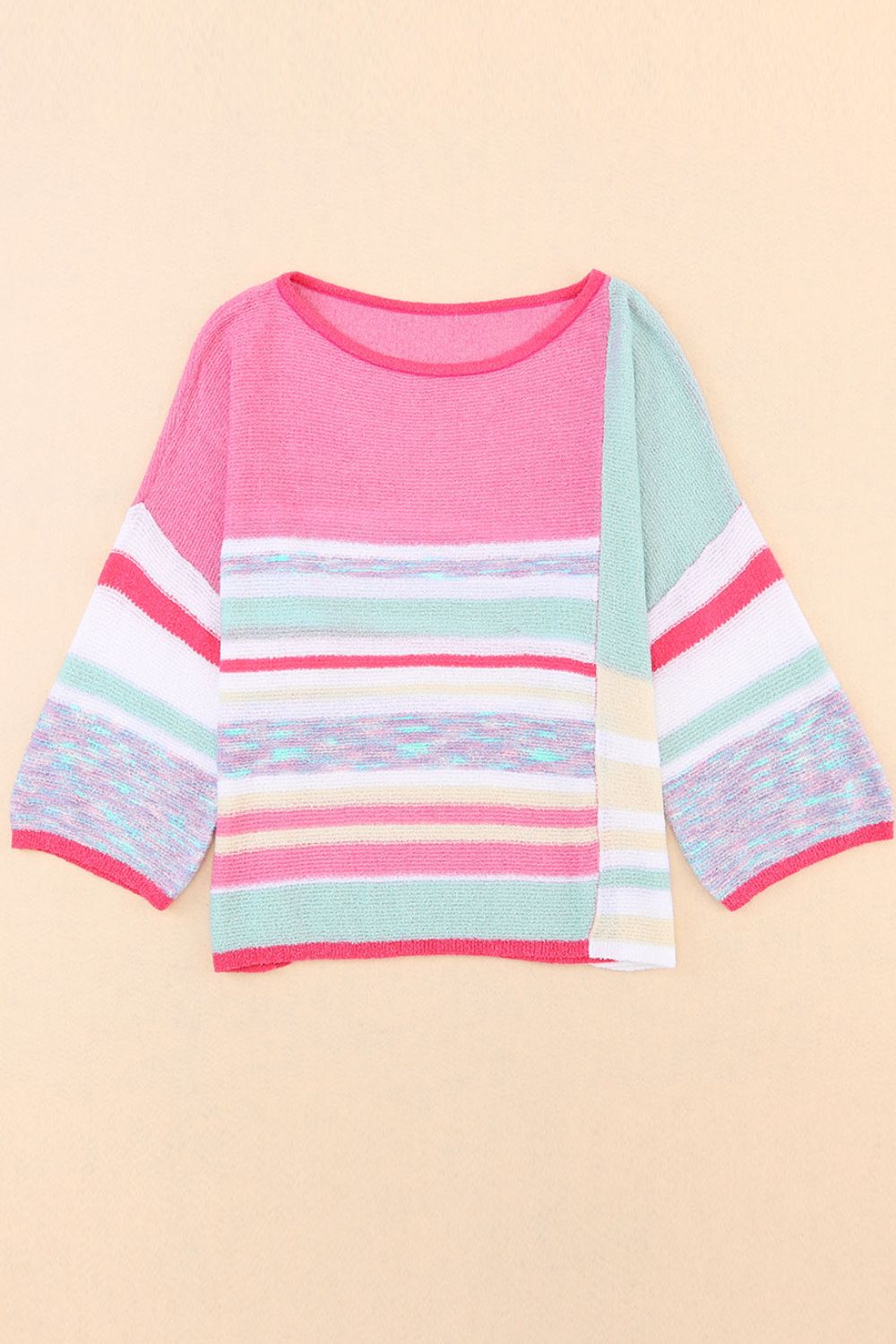Blue Zone Planet | Contrast Round Neck Three-Quarter Sleeve Knit Top-TOPS / DRESSES-[Adult]-[Female]-2022 Online Blue Zone Planet