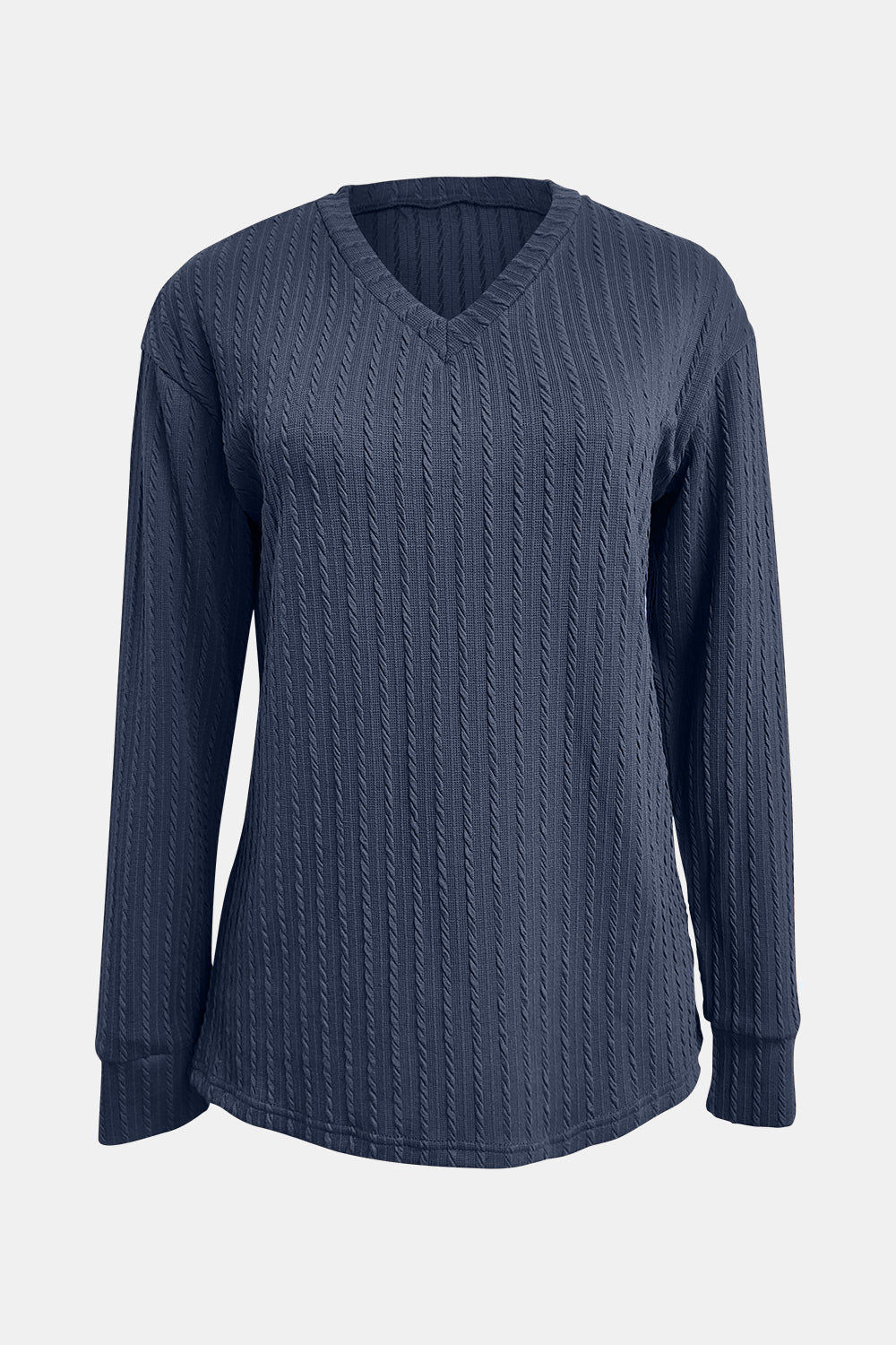 Textured V-Neck Long Sleeve T-Shirt-TOPS / DRESSES-[Adult]-[Female]-2022 Online Blue Zone Planet