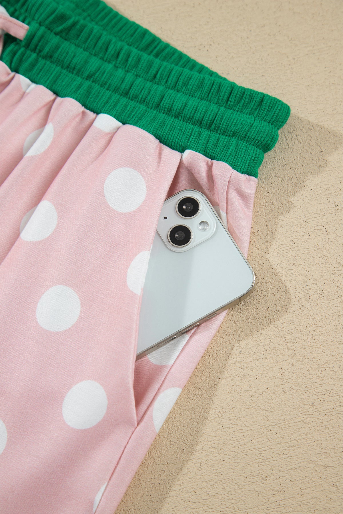 Pink Polka Dot Contrast Trim Long Sleeve Top Drawstring Shift Pants Set-Two Piece Sets/Pant Sets-[Adult]-[Female]-2022 Online Blue Zone Planet