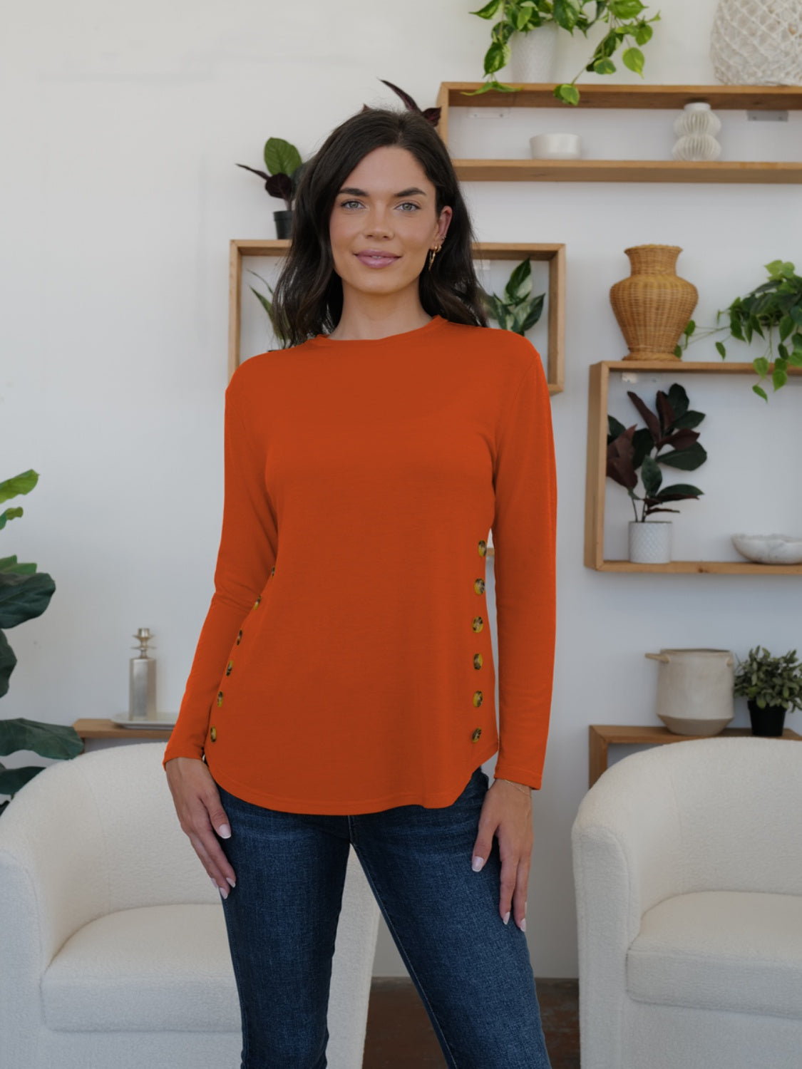 Round Neck Long Sleeve T-Shirt-TOPS / DRESSES-[Adult]-[Female]-Terracotta-S-2022 Online Blue Zone Planet