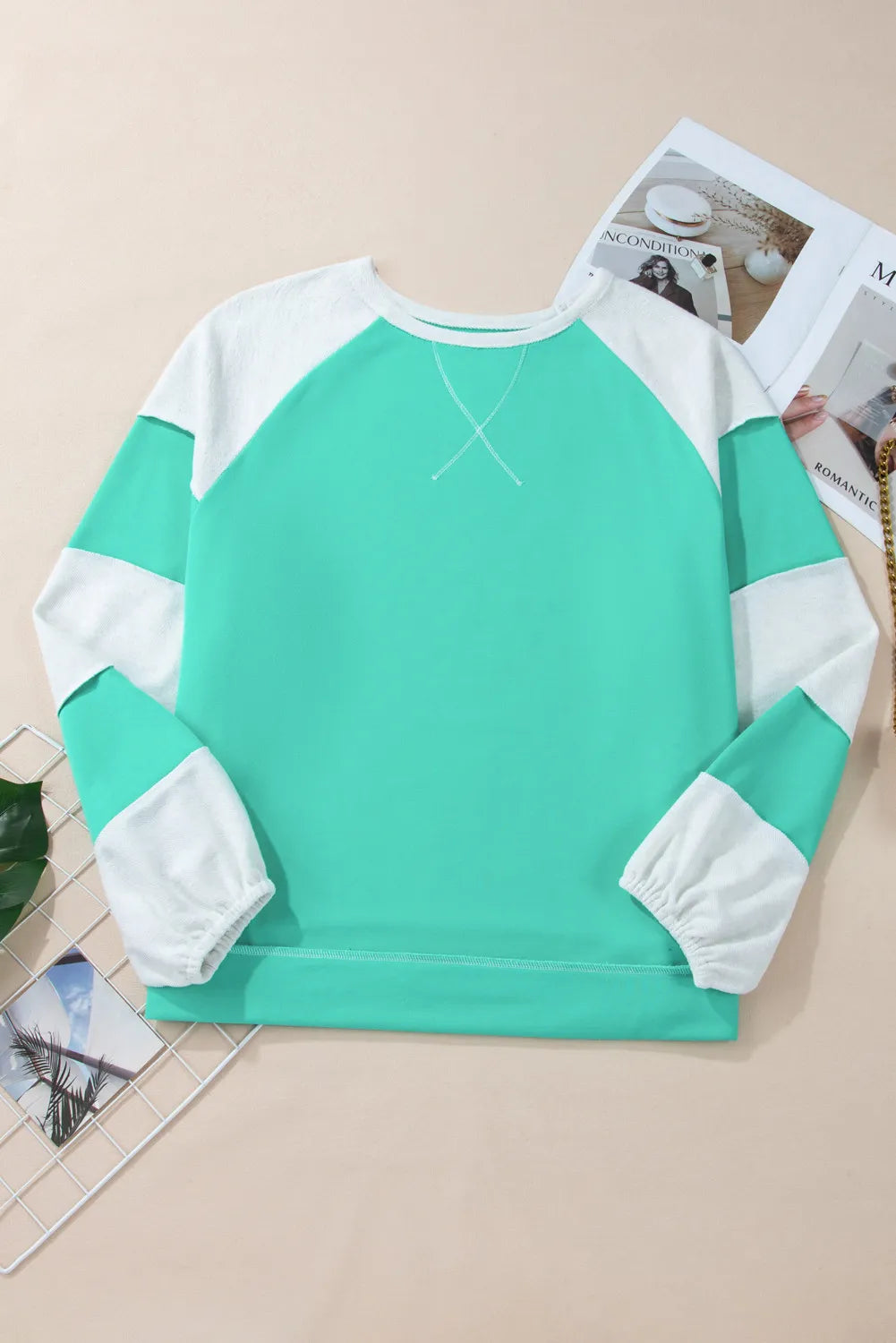 Plus Size Exposed Seam Color Block Long Sleeve Sweatshirt-TOPS / DRESSES-[Adult]-[Female]-2022 Online Blue Zone Planet