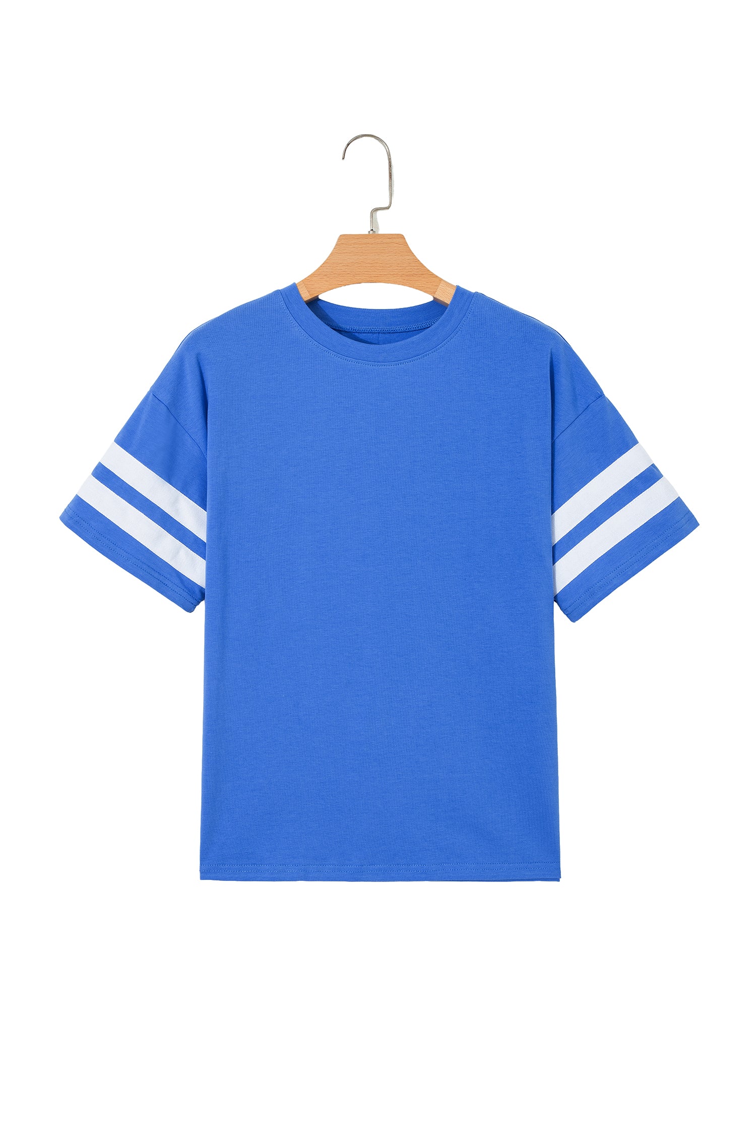 Dark Blue Varsity Striped Short Sleeve Crew Neck T Shirt-Tops/Tops & Tees-[Adult]-[Female]-2022 Online Blue Zone Planet