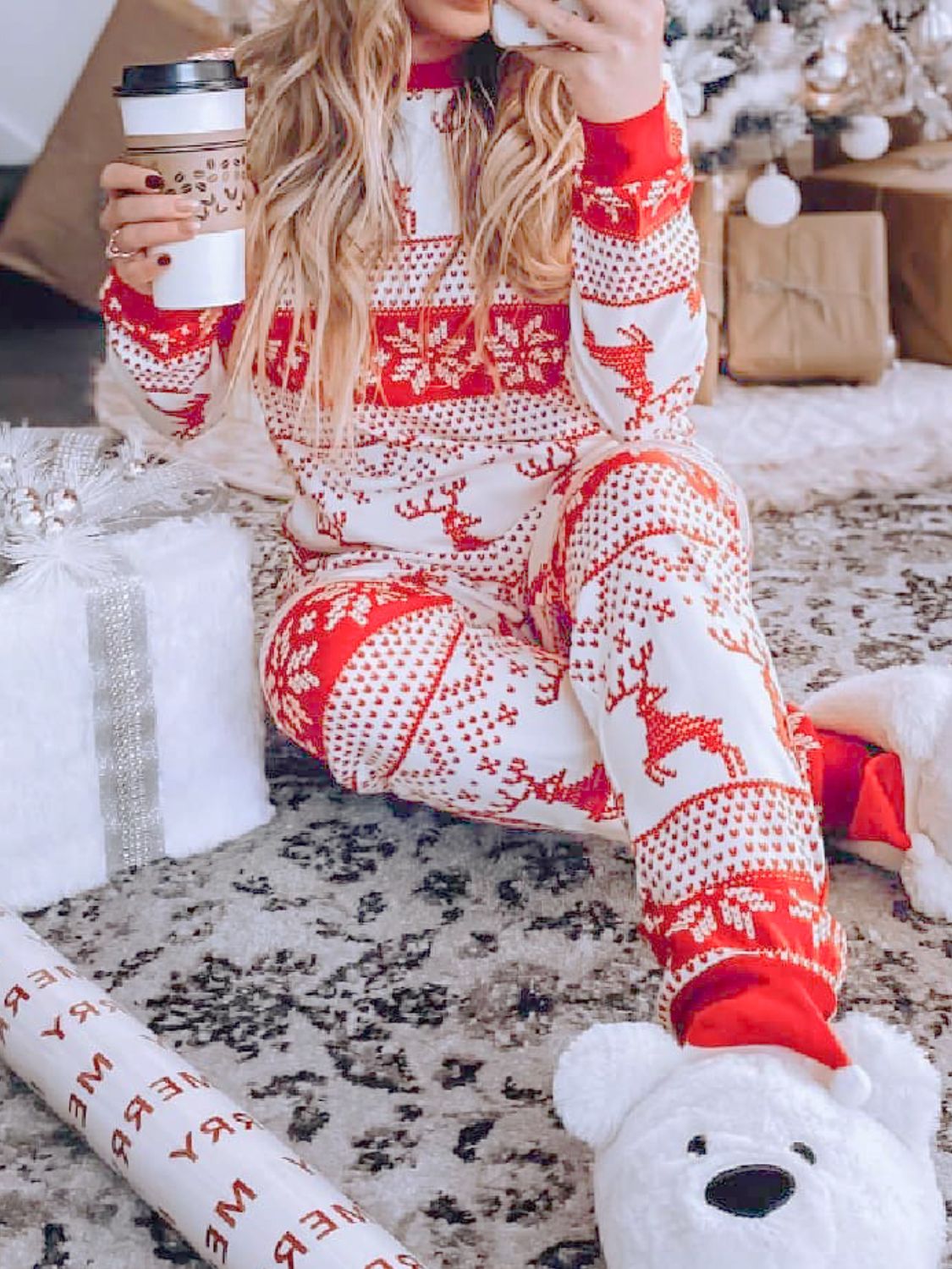 Blue Zone Planet |  Full Size Christmas Element Round Neck Top and Pants Set