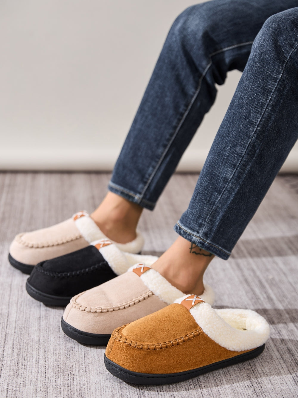 Contrast Round Toe Flat Slippers-SLIPPERS-[Adult]-[Female]-2022 Online Blue Zone Planet