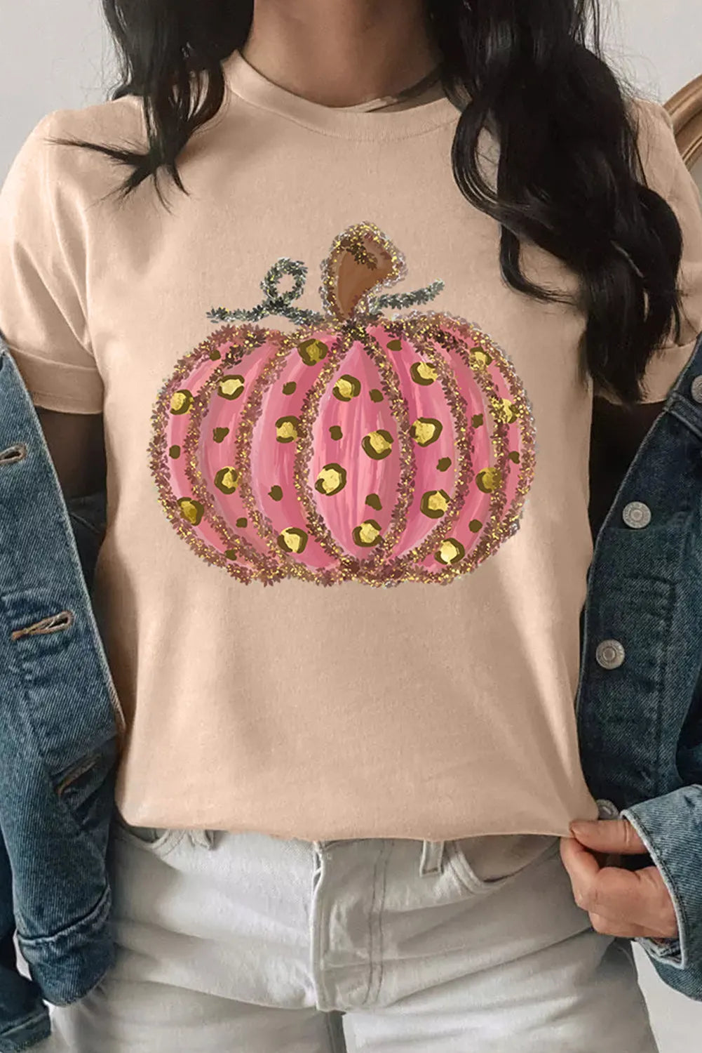 Pumpkin Round Neck Short Sleeve T-Shirt-TOPS / DRESSES-[Adult]-[Female]-Tan-S-2022 Online Blue Zone Planet