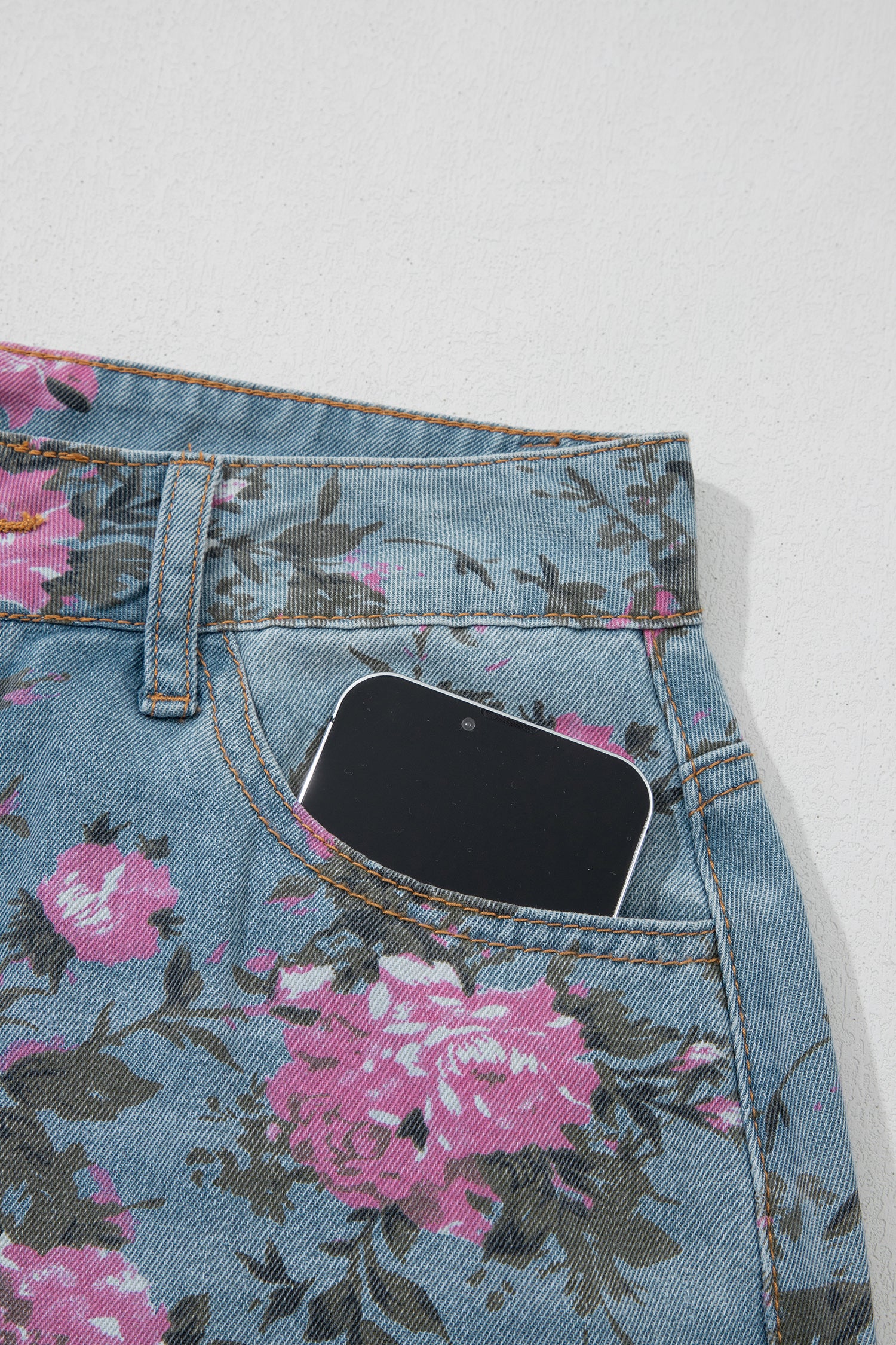 Sky Blue Garden Floral Print Bootcut Jeans-Bottoms/Jeans-[Adult]-[Female]-2022 Online Blue Zone Planet