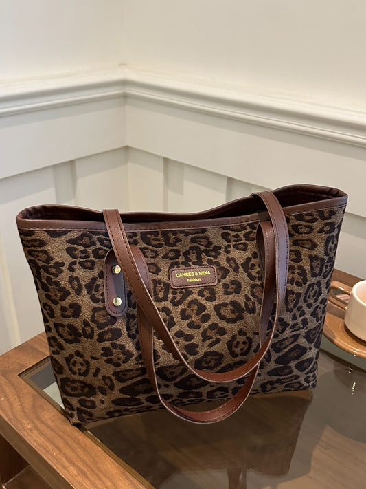 Leopard Polyester Tote Bag-HANDBAGS-[Adult]-[Female]-Khaki-One Size-2022 Online Blue Zone Planet