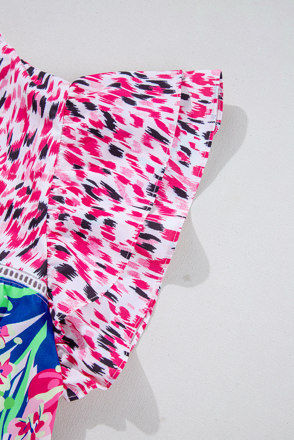 Pink Floral Mixed Print Ruffle Cap Sleeve Blouse-Tops/Blouses & Shirts-[Adult]-[Female]-2022 Online Blue Zone Planet