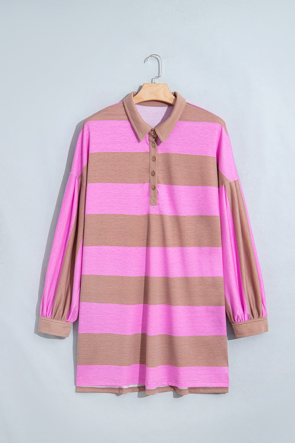 Rose Stripe Striped Colorblock Long Sleeve V Neck Shift Plus Size Dress-TOPS / DRESSES-[Adult]-[Female]-2022 Online Blue Zone Planet