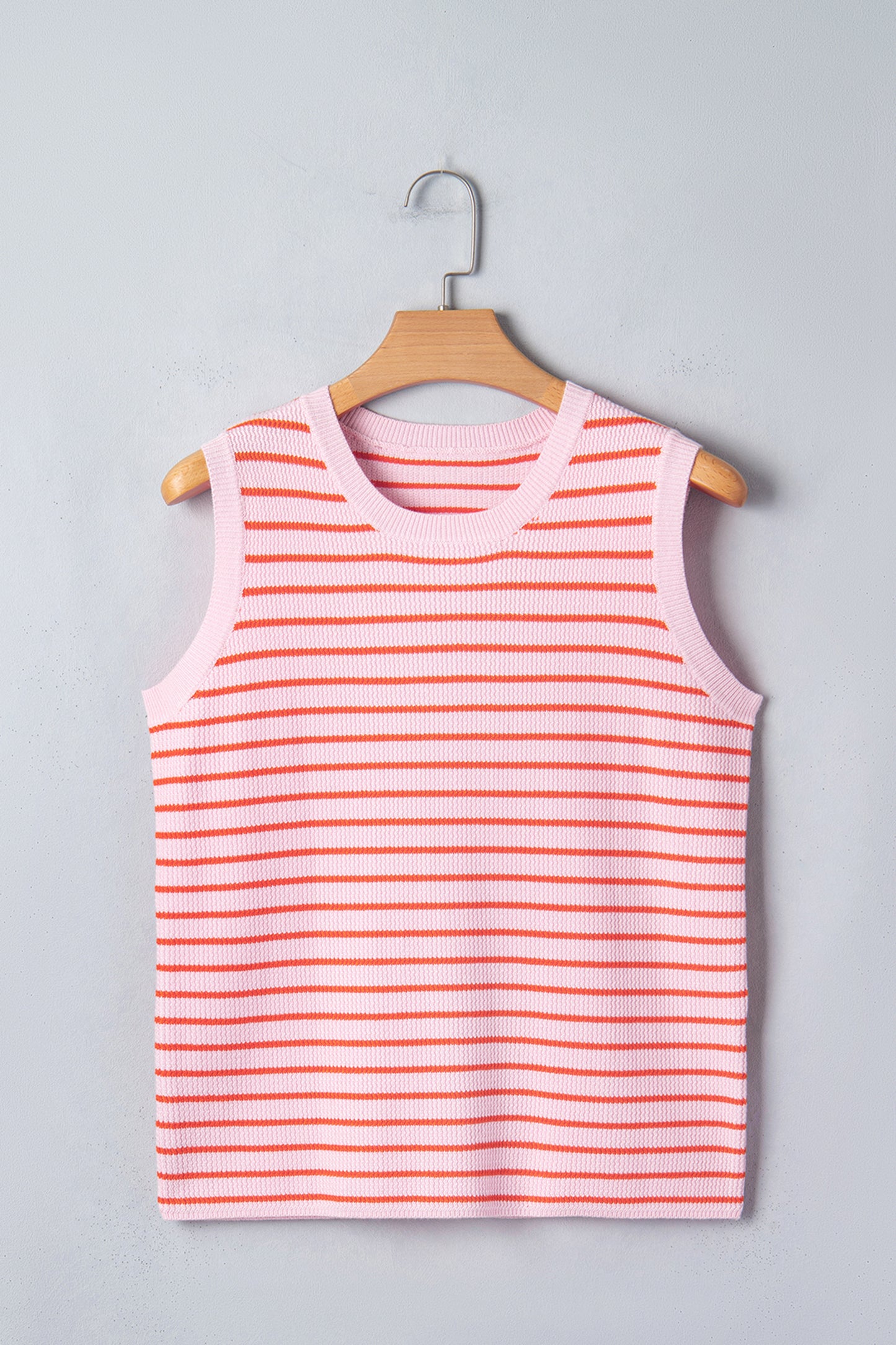 Pink Stripe Textured Knit Sleeveless Casual Sweater Top-TOPS / DRESSES-[Adult]-[Female]-2022 Online Blue Zone Planet