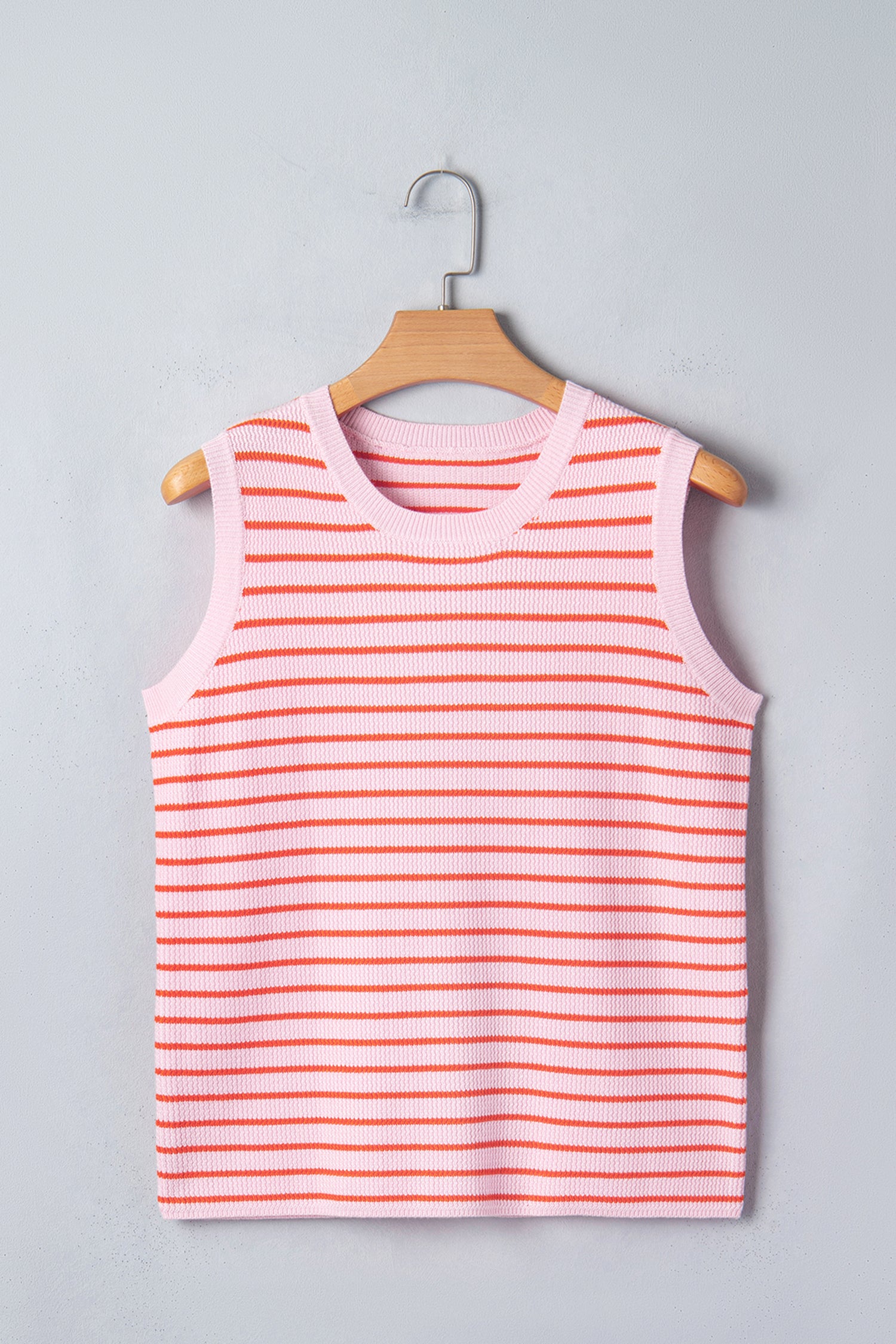 Pink Stripe Textured Knit Sleeveless Casual Sweater Top-TOPS / DRESSES-[Adult]-[Female]-2022 Online Blue Zone Planet
