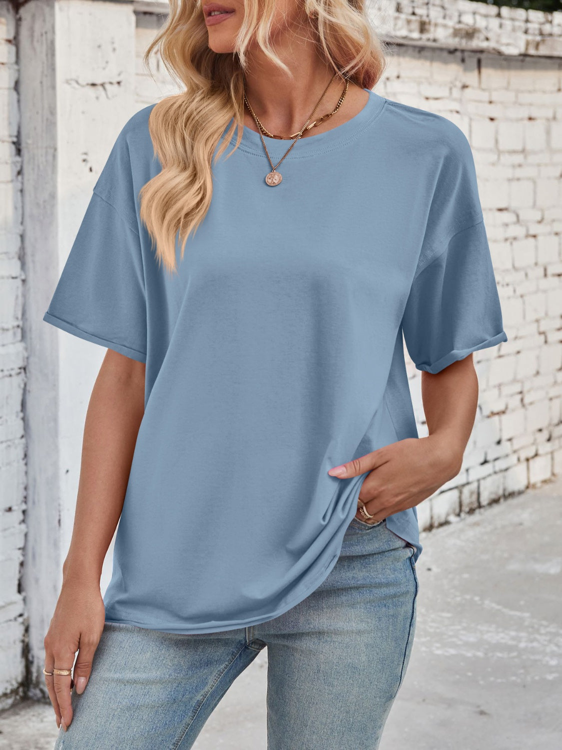 Lovelet Exposed Seam Round Neck Half Sleeve T-Shirt-TOPS / DRESSES-[Adult]-[Female]-2022 Online Blue Zone Planet