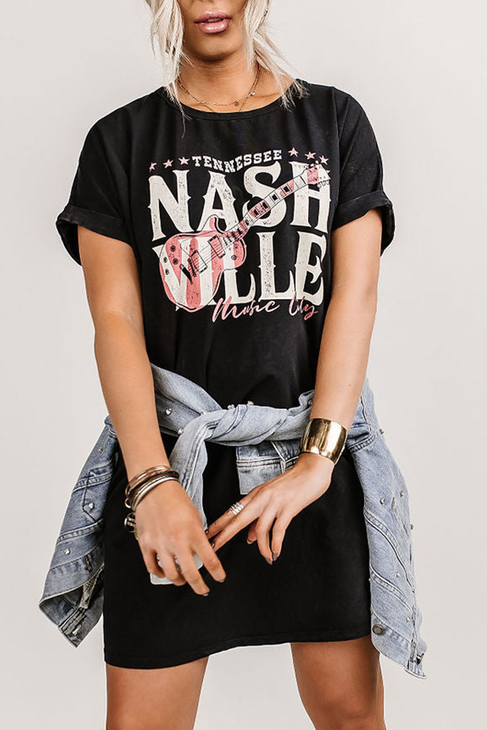 Black Nashville Music Festival Trending T-Shirt Dress Blue Zone Planet