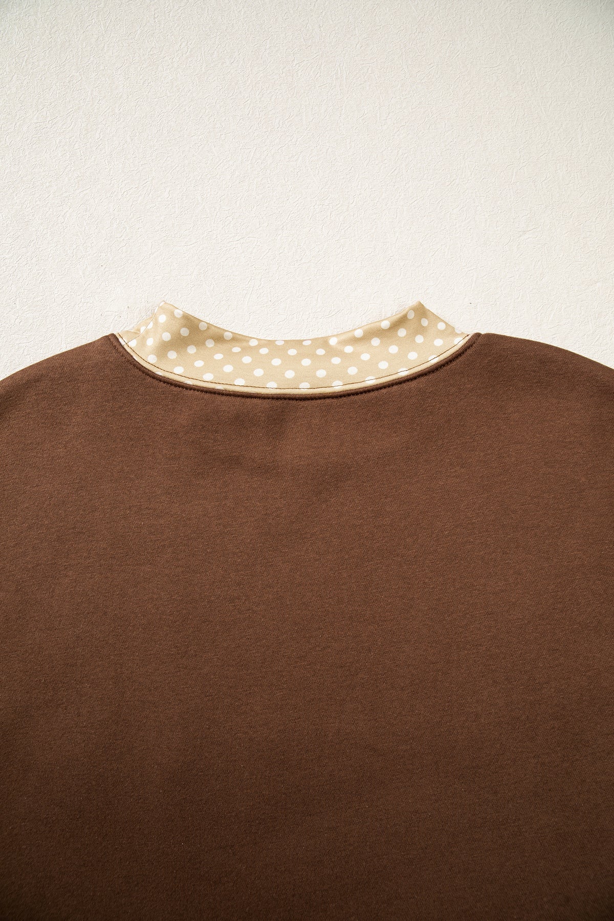 Coffee Polka Dot Trim High Neck BLESSED Letter Graphic Baggy Sweatshirt-Tops/Sweatshirts & Hoodies-[Adult]-[Female]-2022 Online Blue Zone Planet
