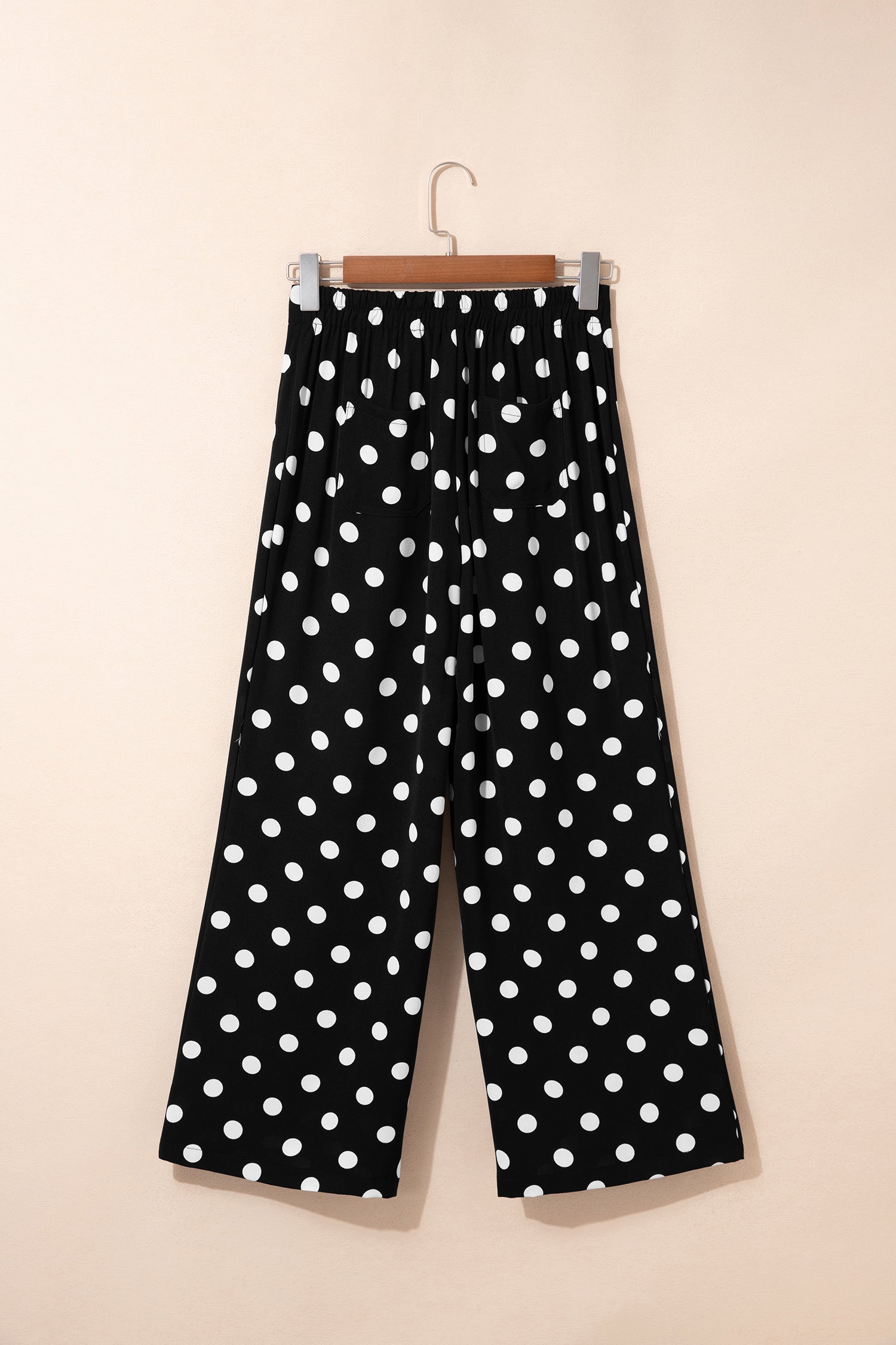 Black Polka Dot Print Patched Pocket Mid-rise Straight Leg Pants-Bottoms/Pants & Culotte-[Adult]-[Female]-2022 Online Blue Zone Planet