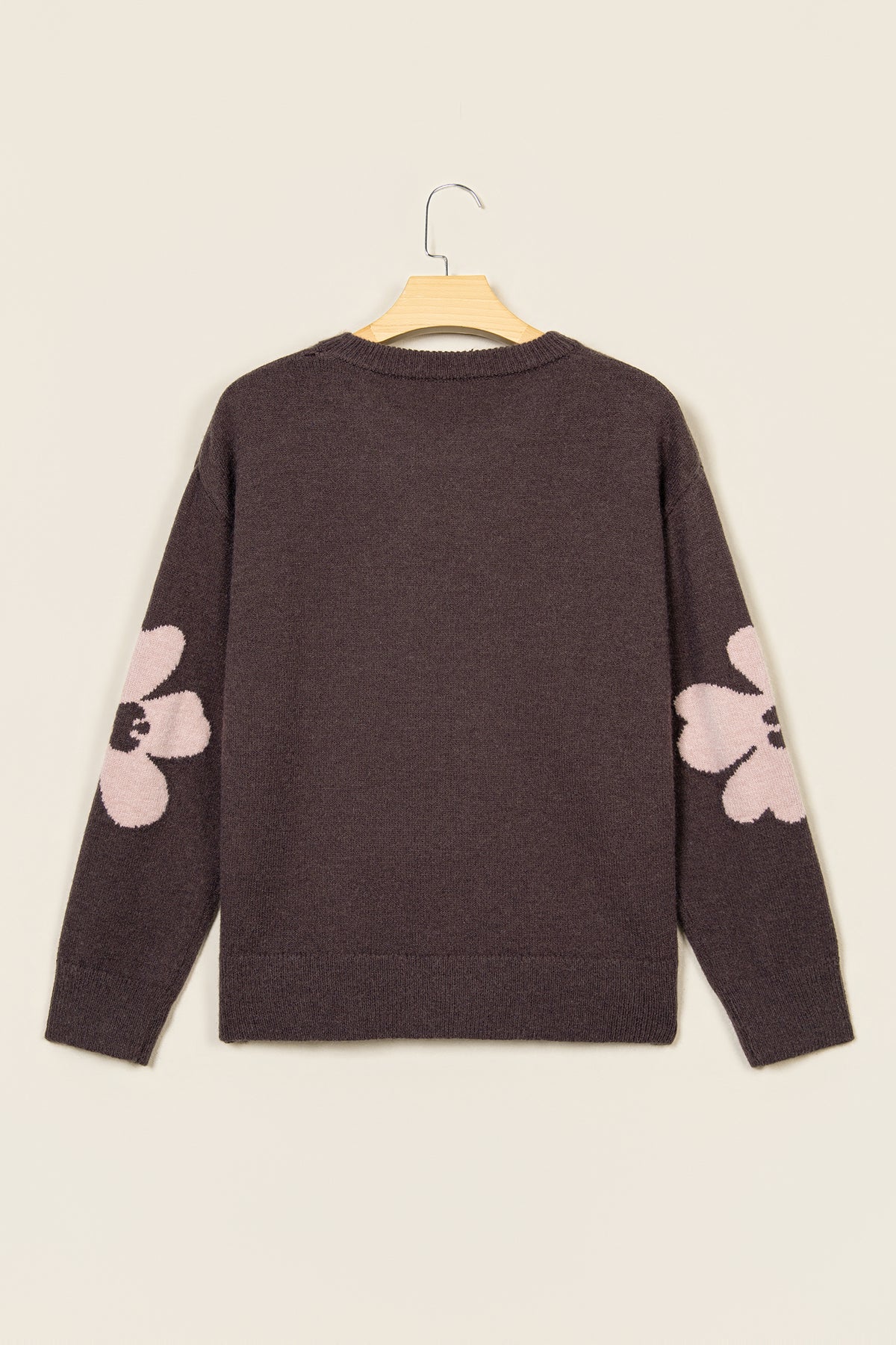 Chicory Coffee Cozy Floral Print Round Neck Dropped Shoulder Casual Sweater-TOPS / DRESSES-[Adult]-[Female]-2022 Online Blue Zone Planet