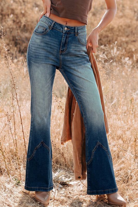 Sail Blue Pocket Detail Flare Leg Jeans-Bottoms/Jeans-[Adult]-[Female]-Sail Blue-4-2022 Online Blue Zone Planet